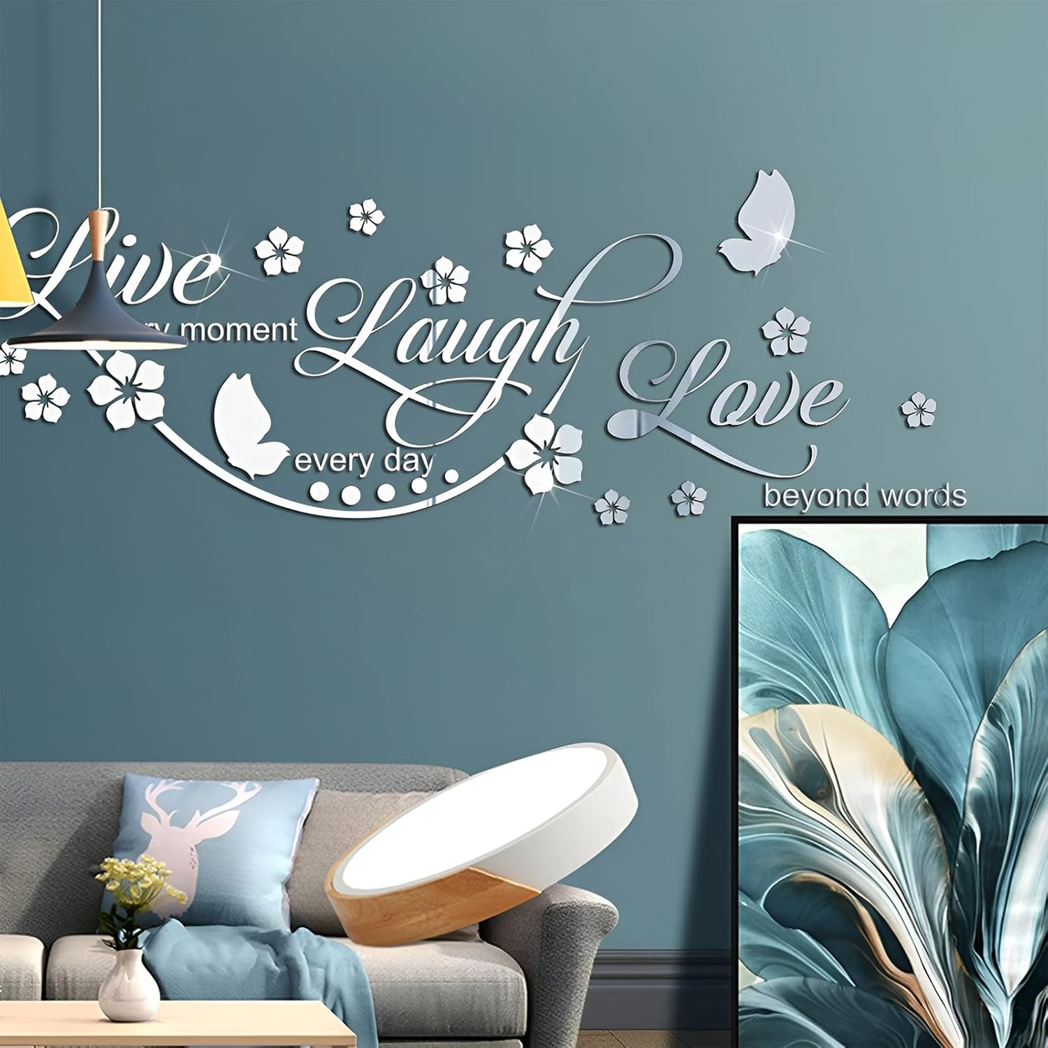 ZGWANSUI Live Laugh Love Mirror Decal, Inspirational Wall Stencils Peel and Stick Quotes, Decorative Wall Stickers Decor Living Room, Motivational Sayings Words for Bedroom Home Wall Art, Silver image number 3