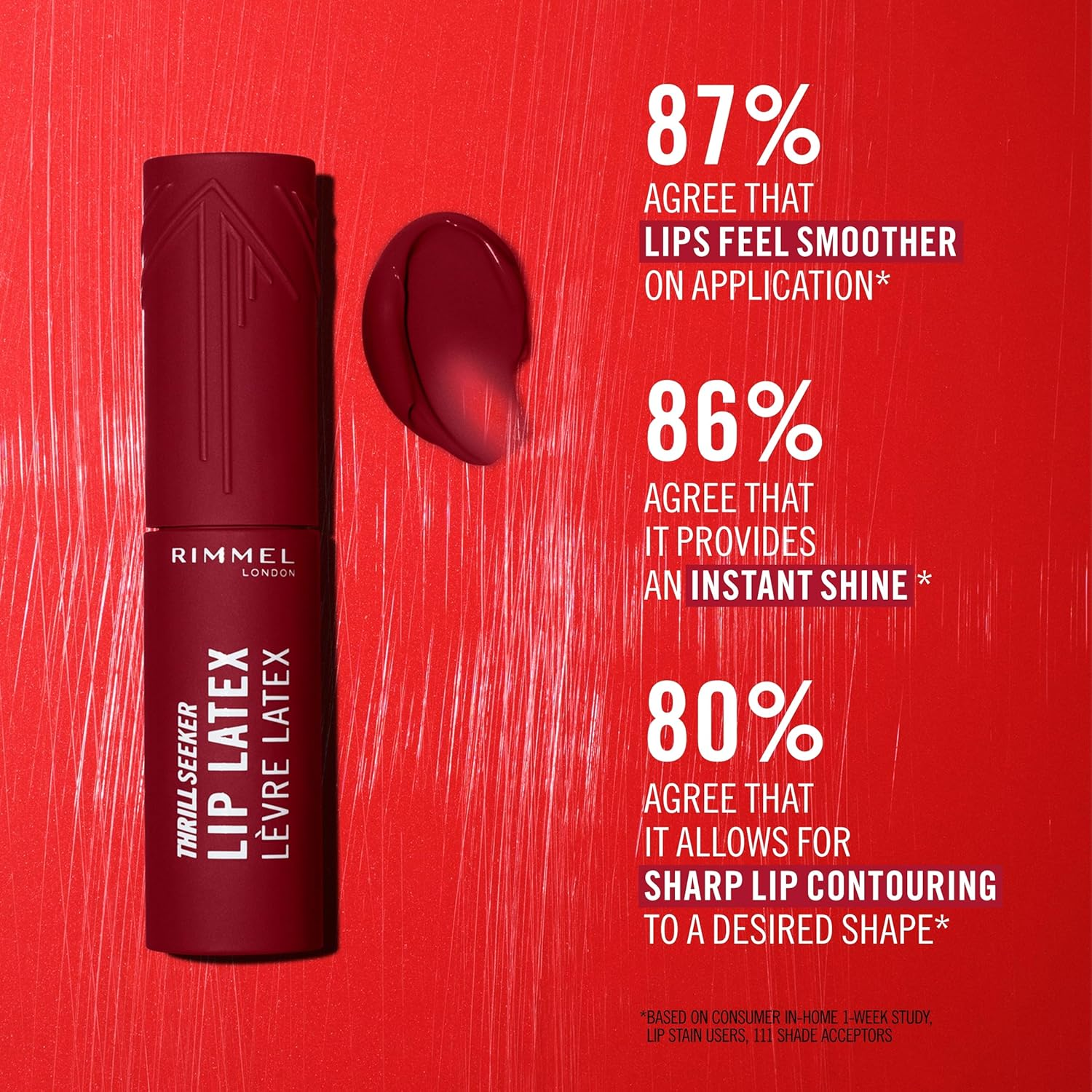 Rimmel Thrill Seeker Lip Latex, 350 Spicy, Liquid Lipstick, Lipgloss, Lip Colour, Hyaluronic Lipstick, Lip Stain, Smooth Shine, Hydration, Hyaluronic Acid, Vitamin E, Aloe Vera, 6Ml image number 6