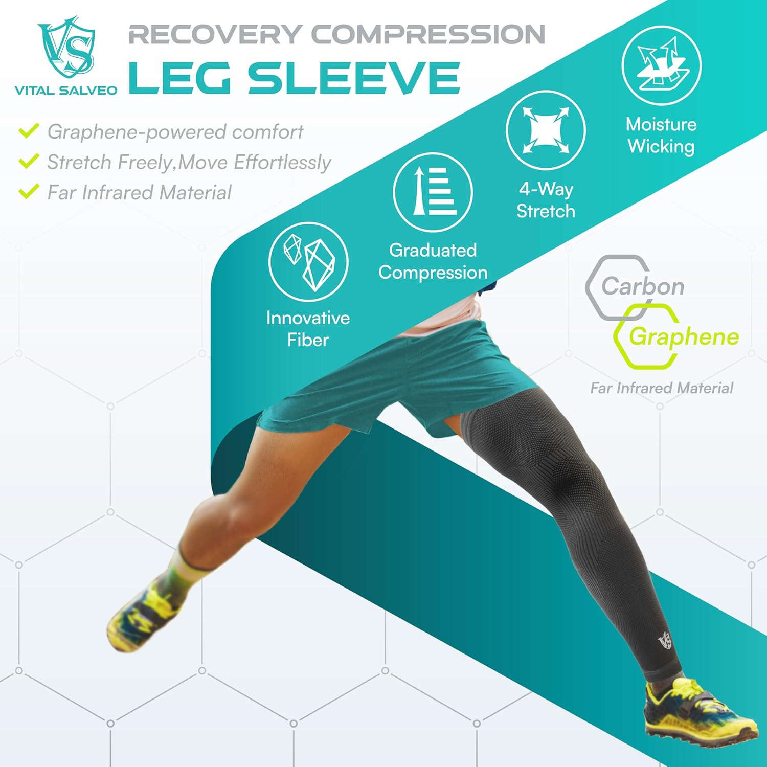 Vital Salveo-Recovery Compression Leg Sleeve Thigh Leg Sleeve with Anti-Slip Design for Sports Men and Women,Running, Basketball(1Pc)-Small image number 4