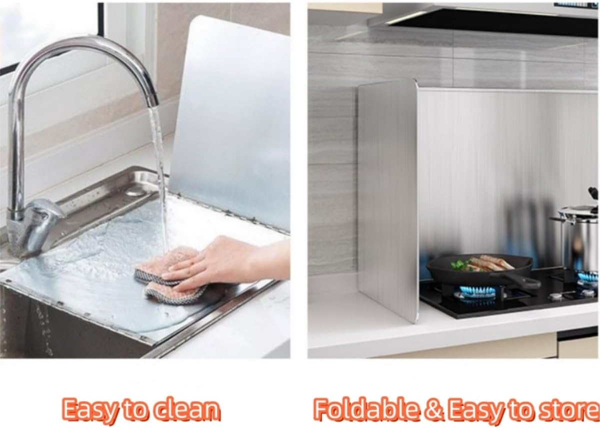 4 Sided anti Splatter Shield Guard, Foldable Grease Splash Guard, Stainless Steel Splatter Screens for Kitchen Gas Stove Frying Fine Mesh Oil Heat Insulation, 80 * 45 * 50Cm Extra Large image number 2