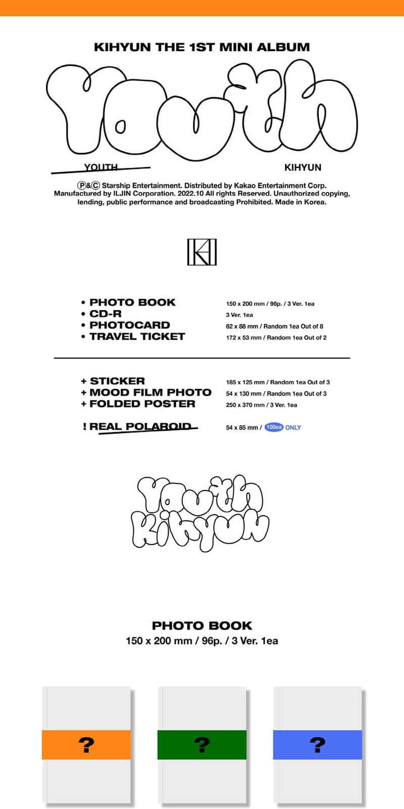 KIHYUN YOUTH 1St Mini Album Cd+Photobook+Photocard+Travel Ticket+Sticker+Pob+Tracking (THE 2ND JOURNEY Version) image number 3