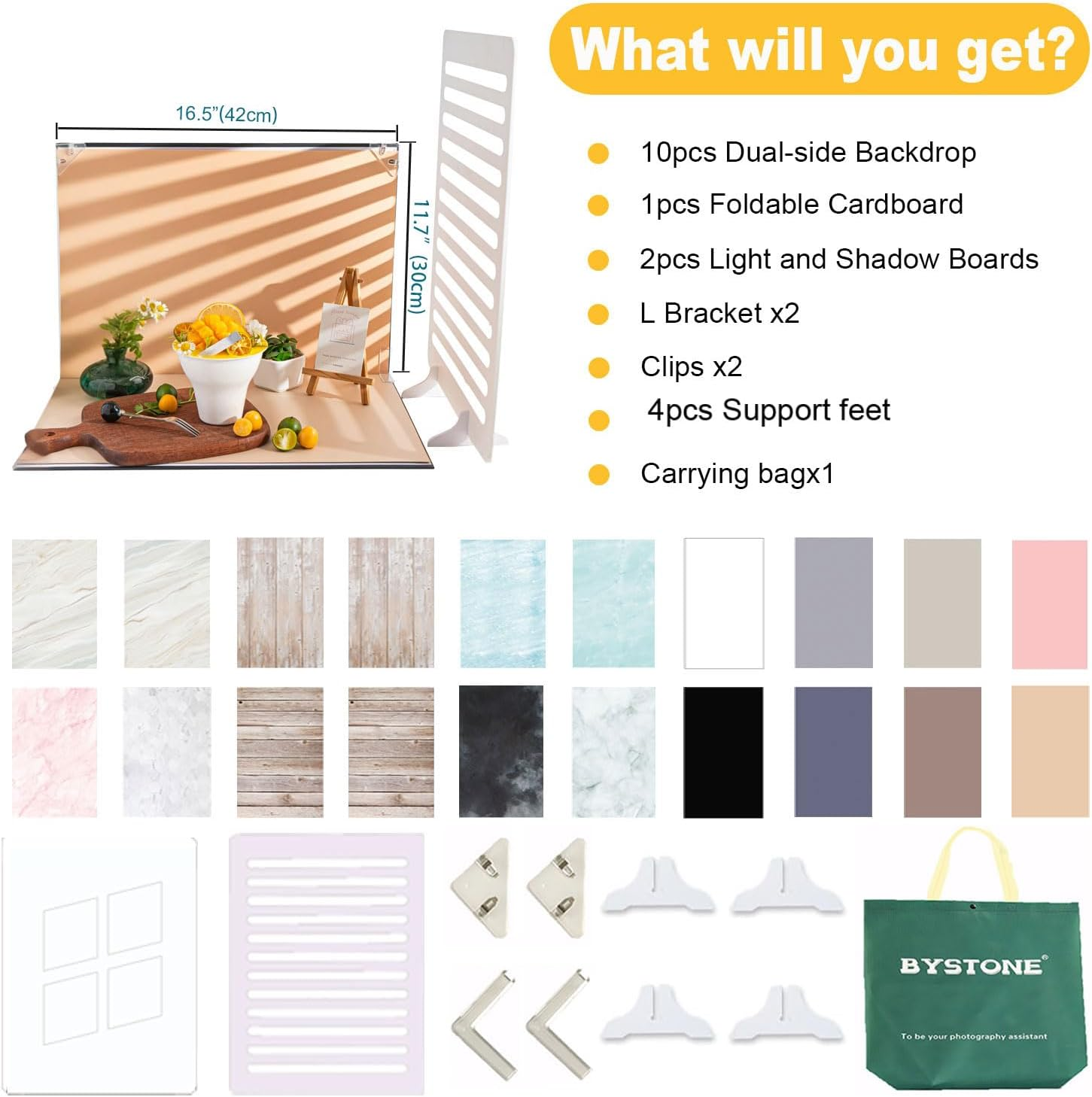 10Pcs18Patterns Small Product Photography Backdrops Kit for Food Jewelry Mini Items Picture with Shadow Photoshoot Props (16.5X11.7Inch) image number 2