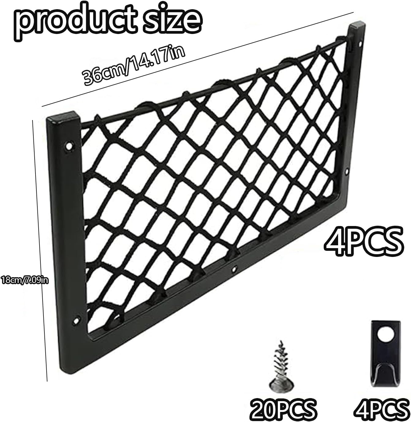 WEZCHUGHAOL Car Campervan Storage Nets 4Pcs, Elastic Mesh Organizer with Durable Plastic Frame &ndash; Fits RV Motorhome Boat Van Truck Accessories (Black) image number 2