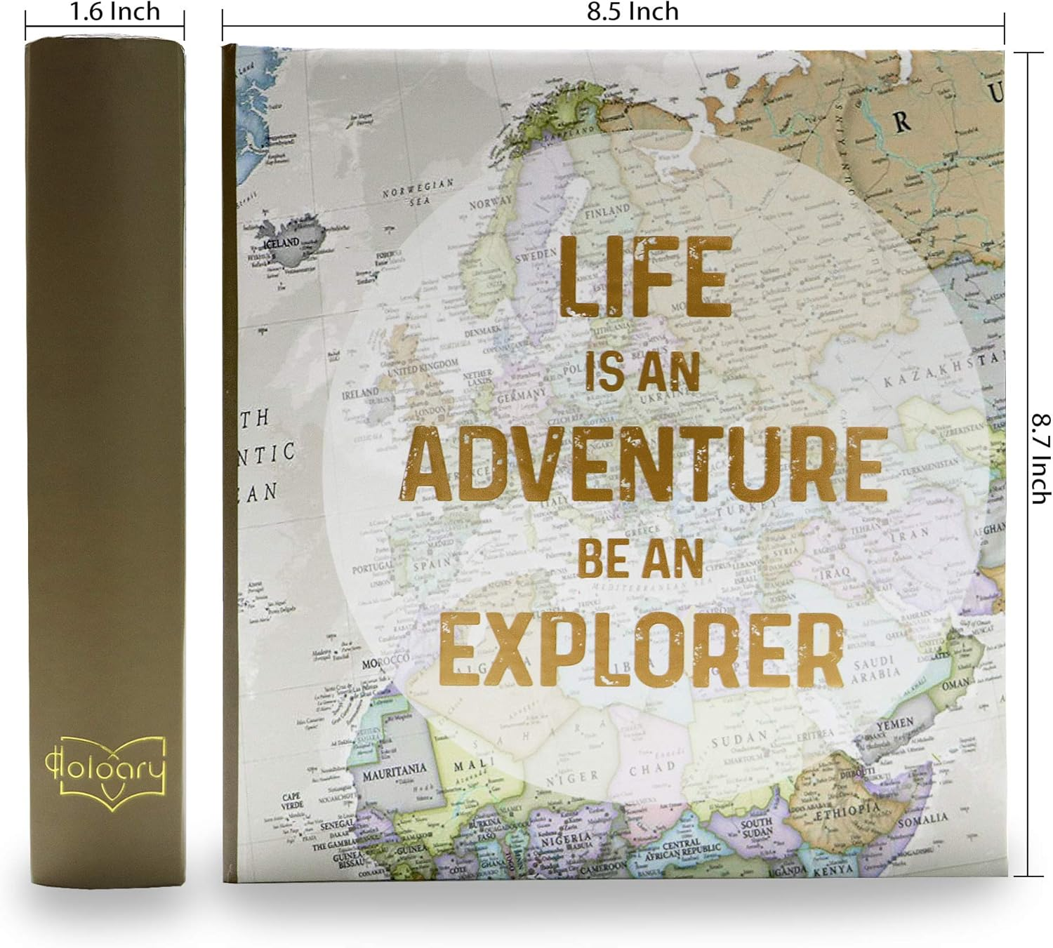 Holoary Photo Album 4X6 160 Photos Two Pictures per Page, Memo Writing Area for Each Pocket, 160 Pockets 4&rdquo;X6&rdquo;, Printed Book Cover Travel Design World Map Adventure