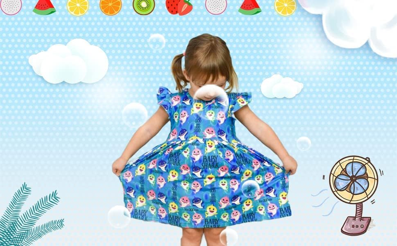 Tangduo Baby Shark Girls Summer Dress Sleeveless Blue Clothing Milk Silk Dress Shark Toddler Girls 1-7Years