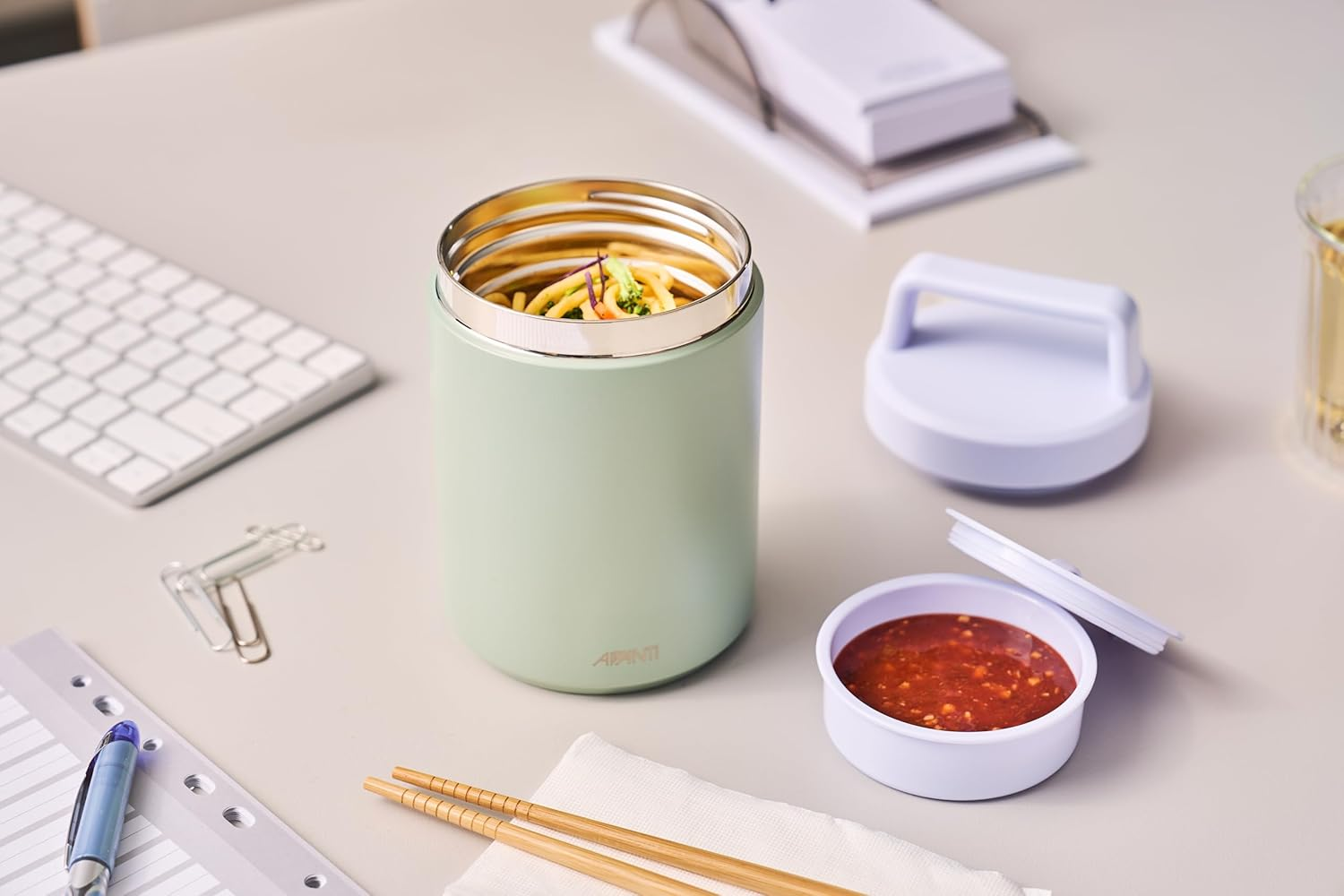 Avanti Insulated Food Jar with Nested Condiments Container and Leakproof Screw Top Lid with Carry Handle, 480Ml, Agave image number 2