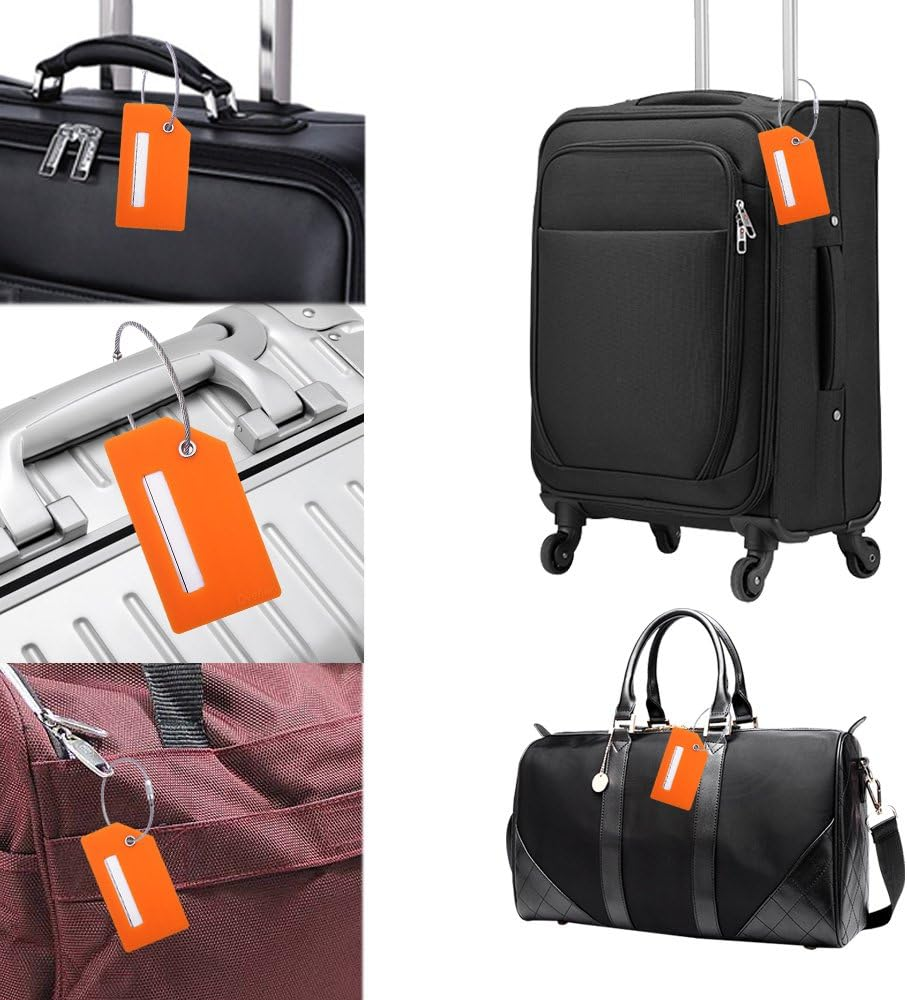 Silicone Luggage Tag with Name ID Card Perfect to Quickly Spot Luggage Suitcase (Plane 2Pcs Orange) - Blue image number 2