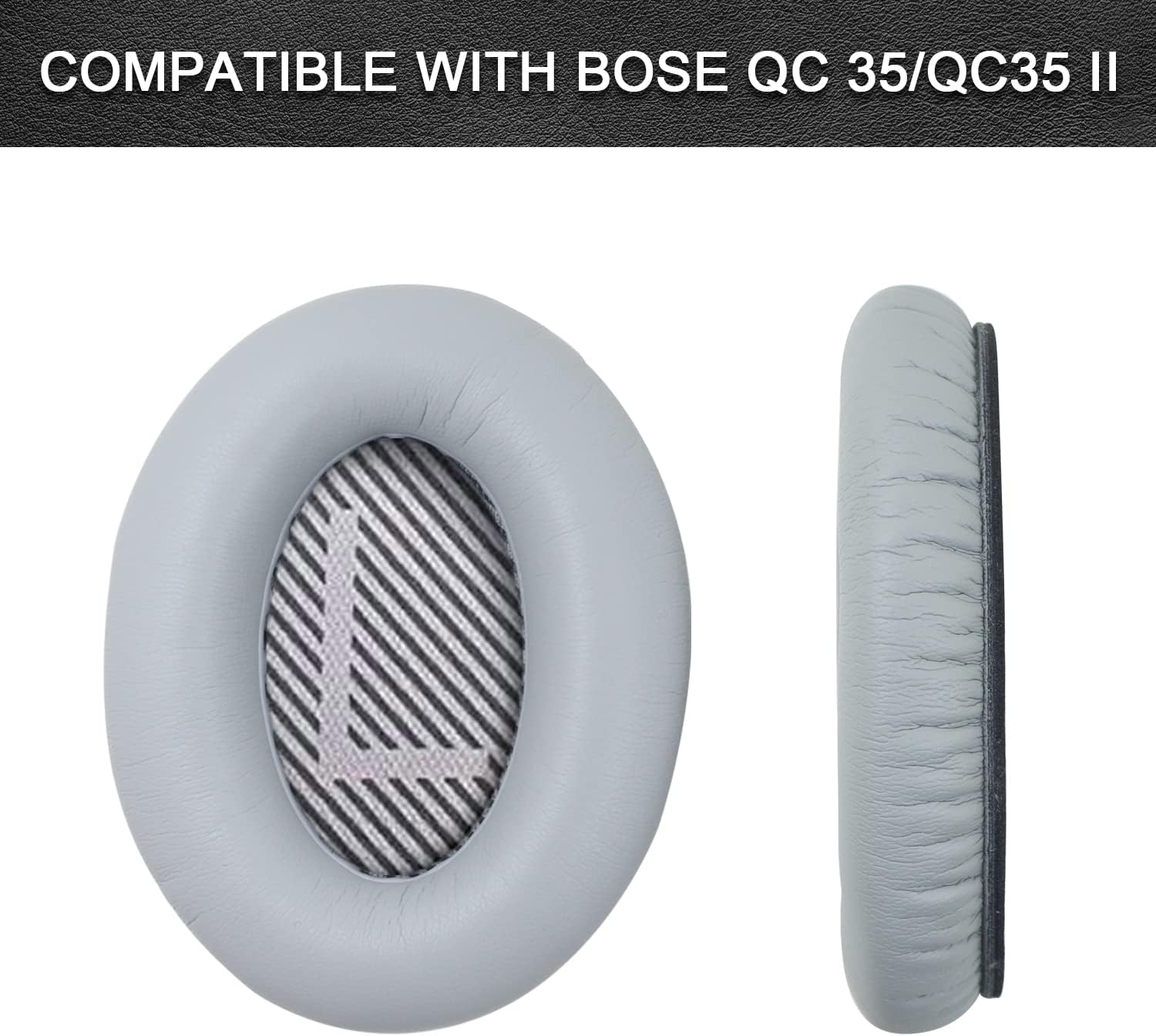 Replacement Earpads Cushions for Bose Quietcomfort 35/Quiet Comfort 35 II (QC 35/QC35 Ii), Headphone Ear Covers, High Density Memory Cotton, Soft Leather, Adaptive Noise Isolation Headphones Pads. - Black image number 7