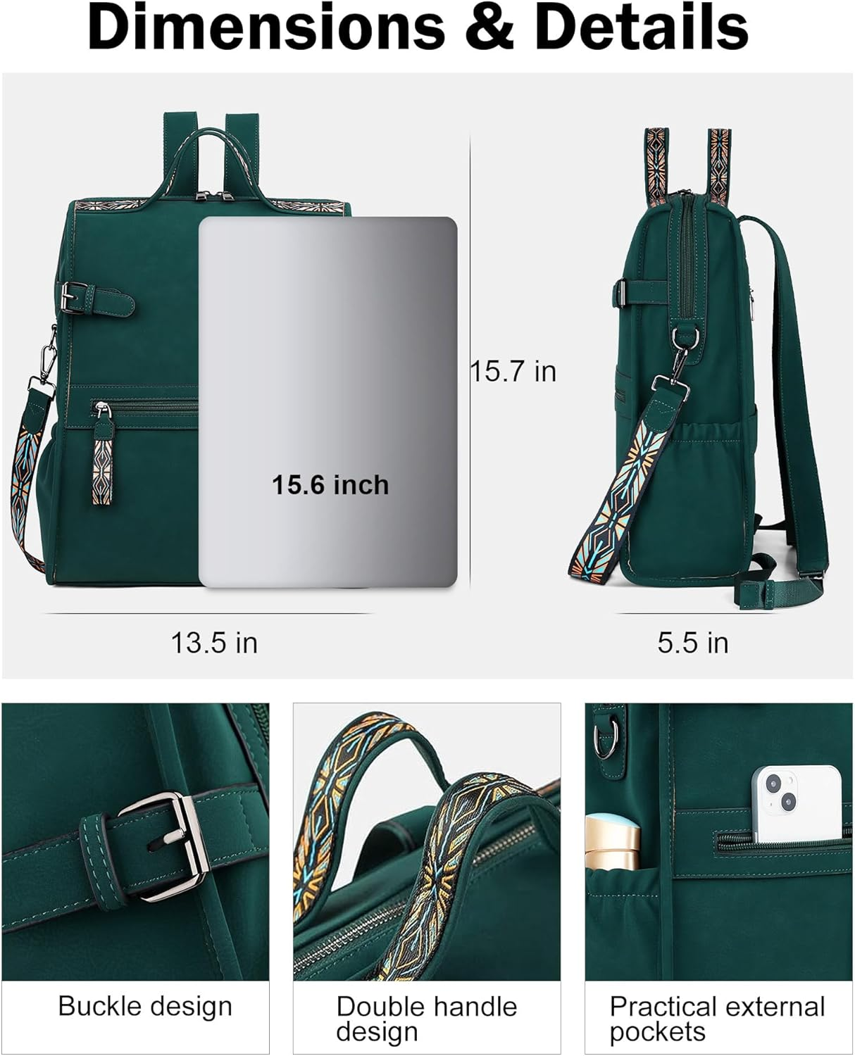 FADEON Leather Laptop Backpack for Women, Designer Ladies Work Travel Computer Backpack with Laptop Compartment - Brown image number 7