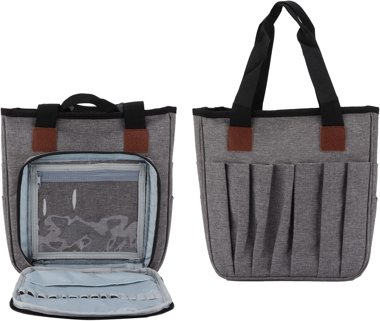 Portable Knitting Bag Organiser - Oxford Cloth Yarn Storage Tote with Multiple Compartments for Crochet Hooks & Needles (Purple)