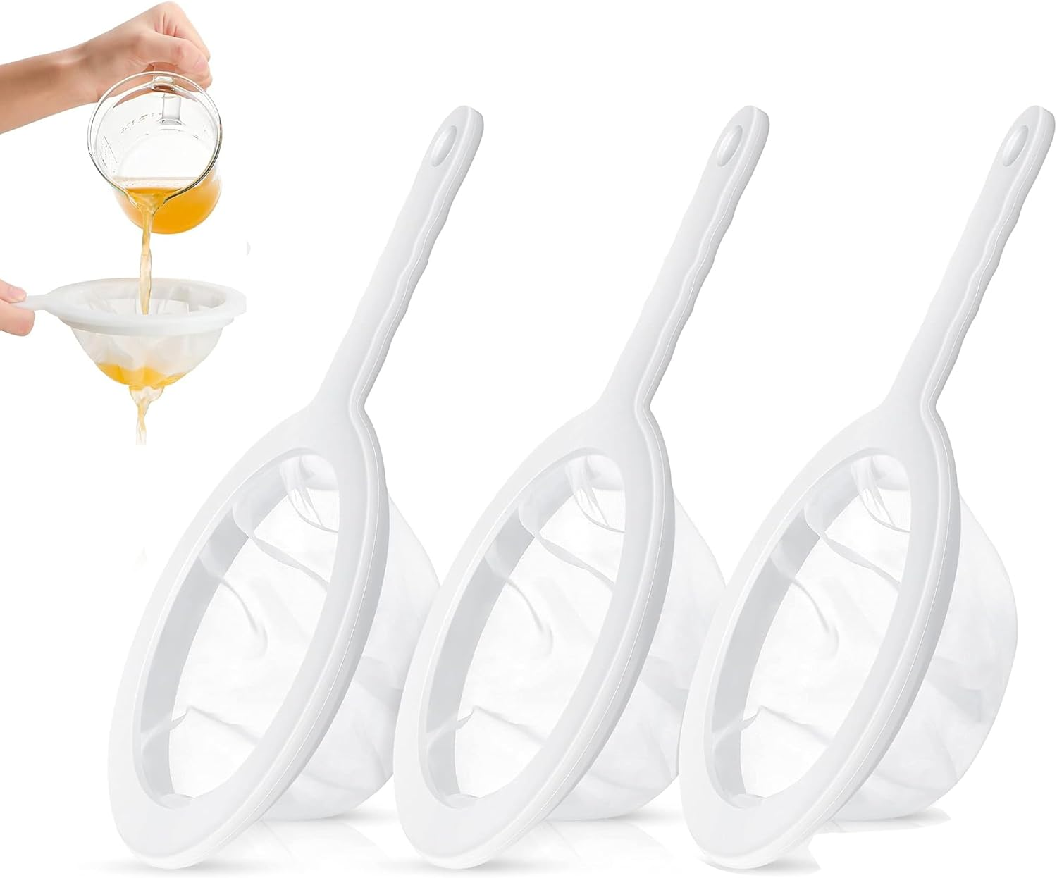 3 Pcs Fine Mesh Strainers Nylon Sieves Food Juice Strainer Yogurt Mesh Sieve Plastic Colander 100 Mesh Kitchen Colanders with Handle Mini Brine Shrim for Filtering Juice Fine Wine,Flour,Funnel Filter