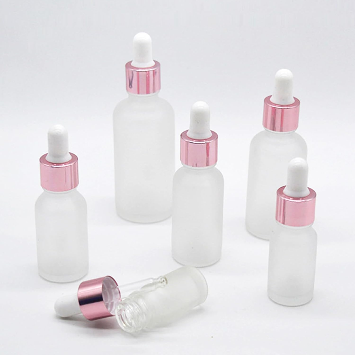 10 Pack, 1Oz Glass Dropper Bottle, 30Ml Frosted Essential Oils Bottle with Rose Gold Cap, Tincture Bottles, Leakproof (White)