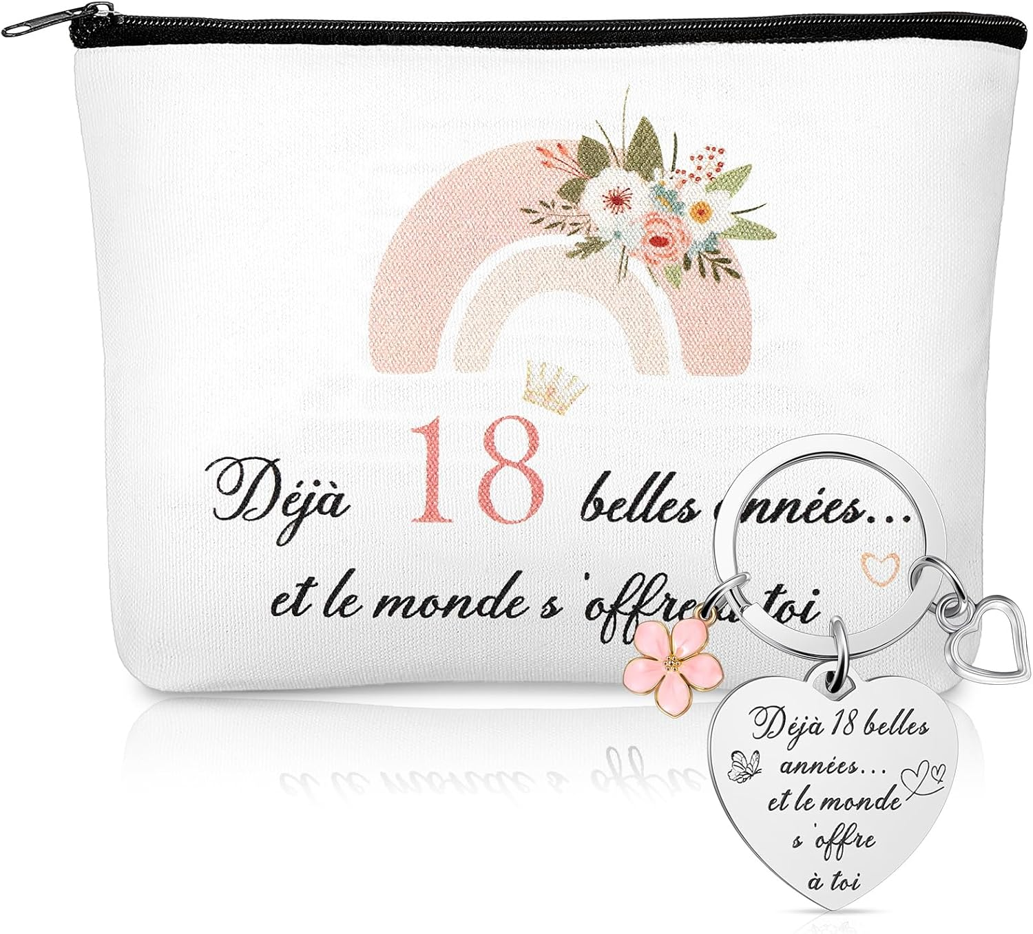 Xuniea 18Th Birthday Gift for Girls Cosmetic Bags with Zipper and Flower Pendant Keychain Funny Birthday Gifts for Women, Classmates, Friends, Niece, White, Fashion image number 2