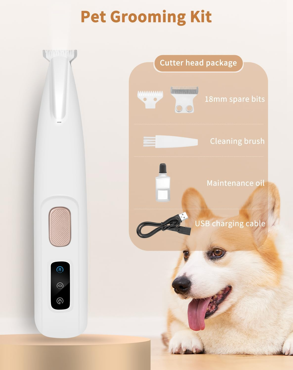 Saffory Paw Trimmer with LED Light, Ultra-Low Noise Saffory Dog Trimmer Grooming Kit with Replacement Blades, Waterproof Rechargeable Pet Hair Clippers for Small Dogs Cats Paws, Eyes, Ears, Face, Rump image number 5
