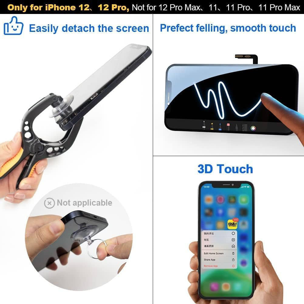 Efaith for Iphone 12/12 Pro Screen Replacement LCD Full HD Touch Display Digitizer Frame Assembly with Repair Tool,Adhesive Tempered Glass for Model A2403,A2172,A2402,A2404 (For Iphone 12/12 Pro)