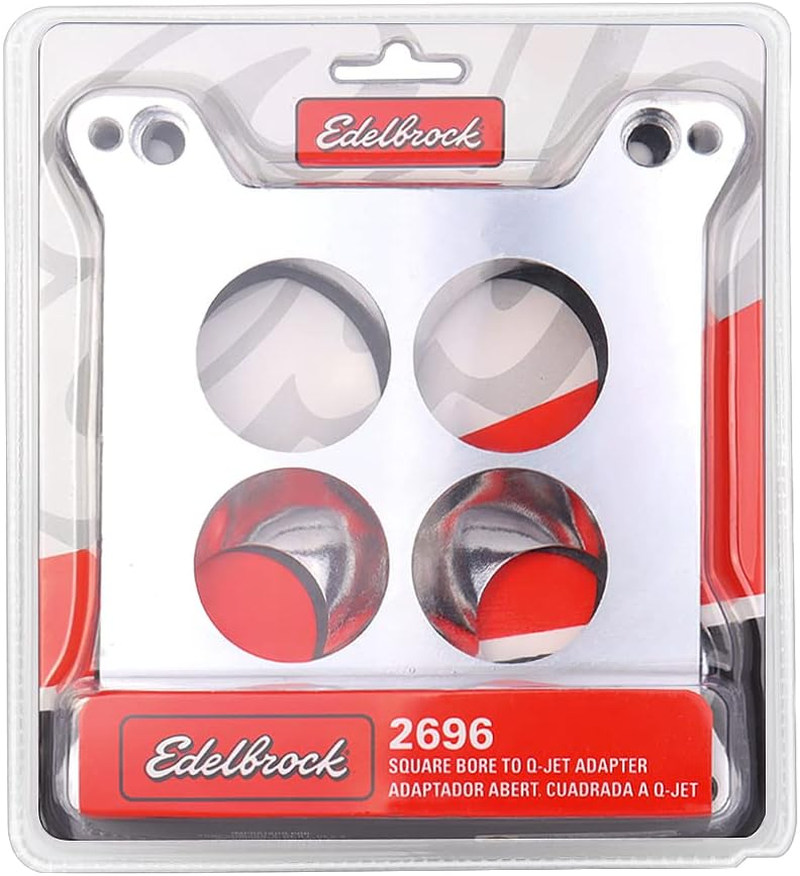 Edelbrock Carburetor Adapter 2696, Aluminum Carburetor Carb Spacer Plate 0.85 Inch, Square Bore to Spread Bore Carburetor Adapters Kits for Stock Quadrajet & Thermo-Quad Manifold with Flange Gaskets image number 2