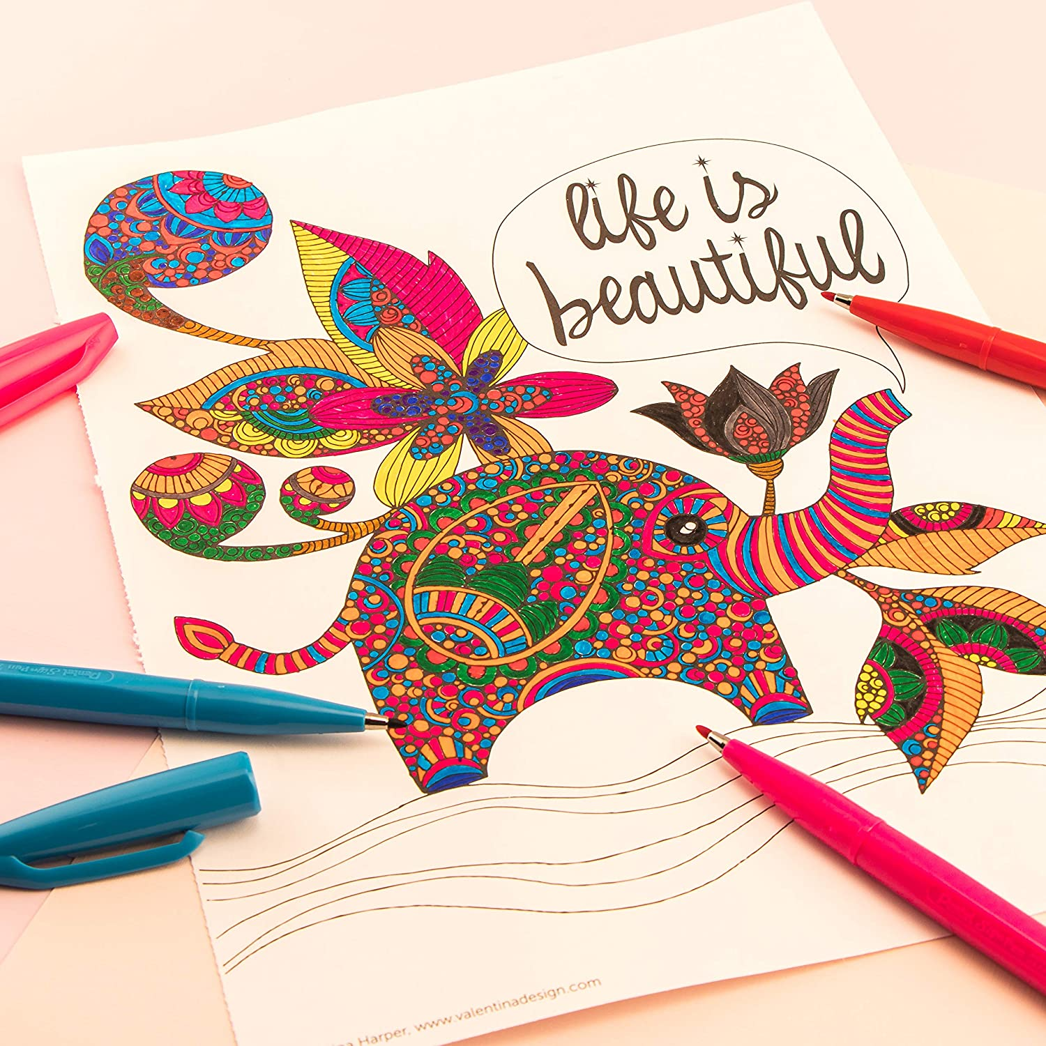 Pentel Arts Sign Pen Brush Tip, Assorted Ink, 6-Pk (S520RBP6M) image number 4