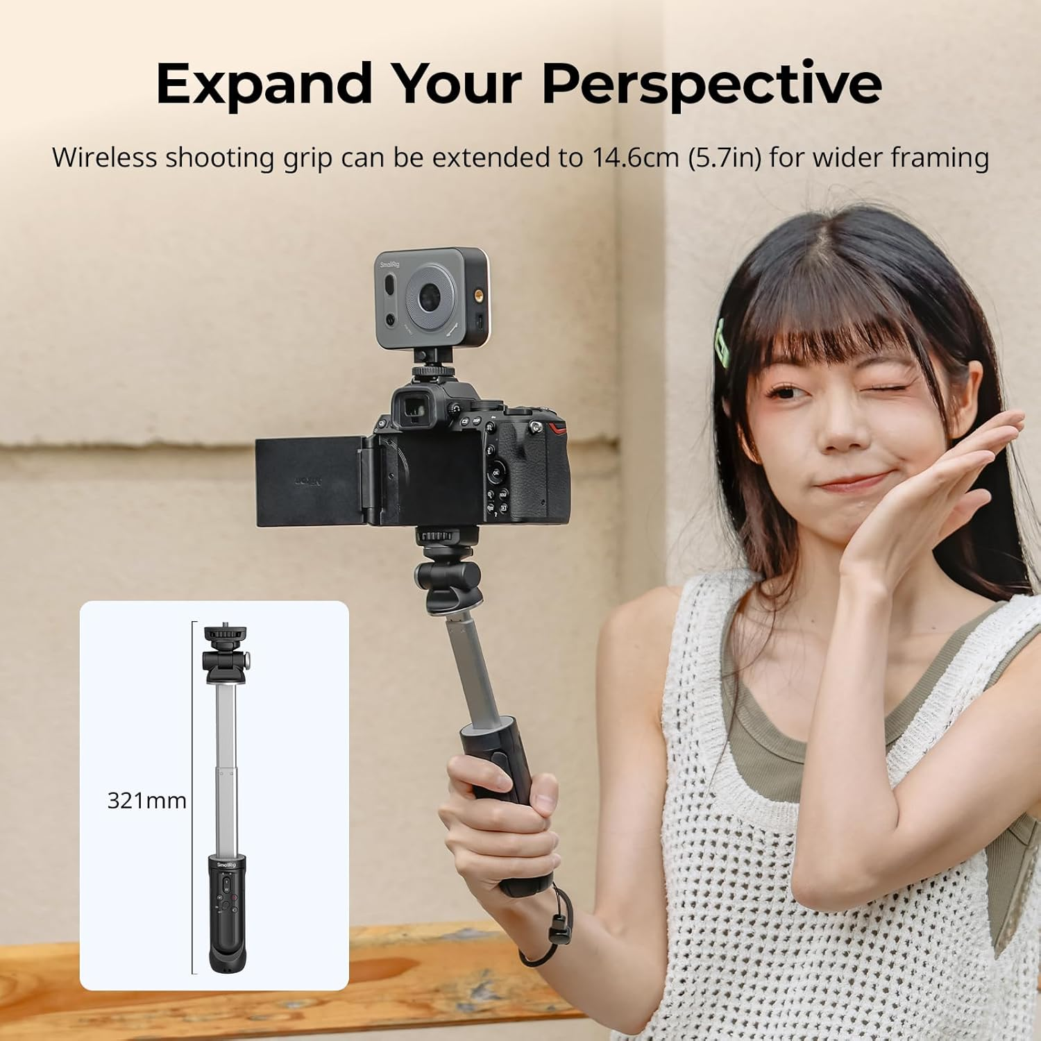 Smallrig SR-RG2 Multifunctional Wireless Shooting Grip, Adjustable Selfie Stick, Remote Control Camera, for Nikon, for Canon, for Sony Cameras, for Vlogging, Live Streaming, Daily Filming - 4551 image number 3
