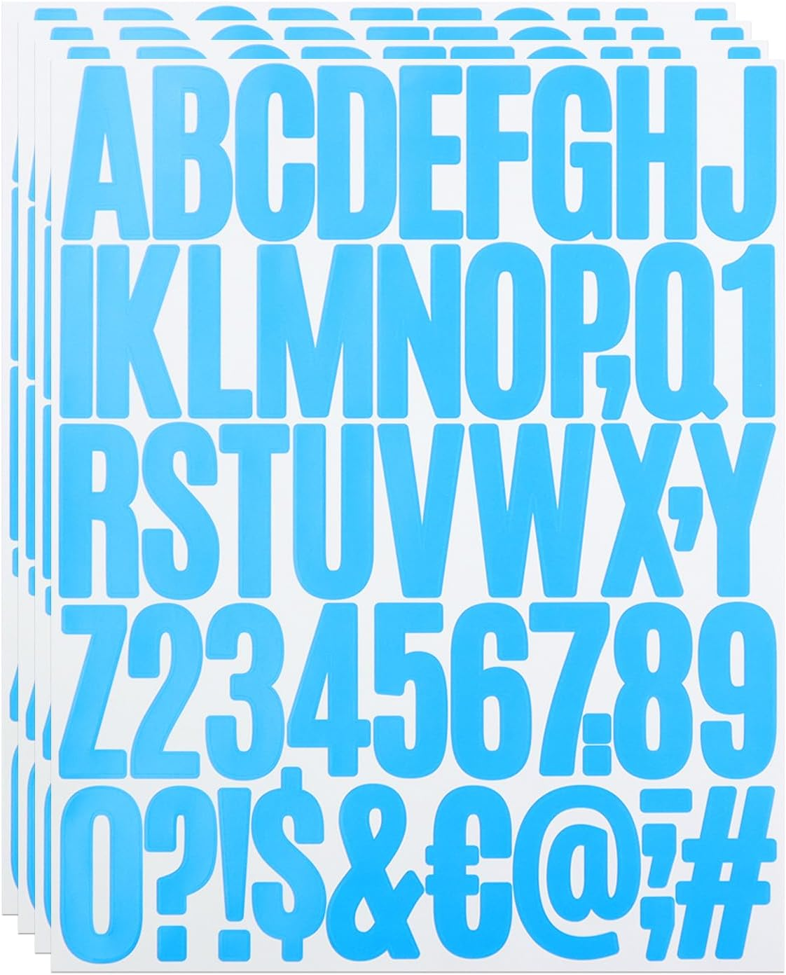 2 Inch Sticky Vinyl Letter Number Stickers, 4 Sheets Self Adhesive Stick on Alphabet Symbol Sticker for Scrapbook, Bottle Decor - Light Blue