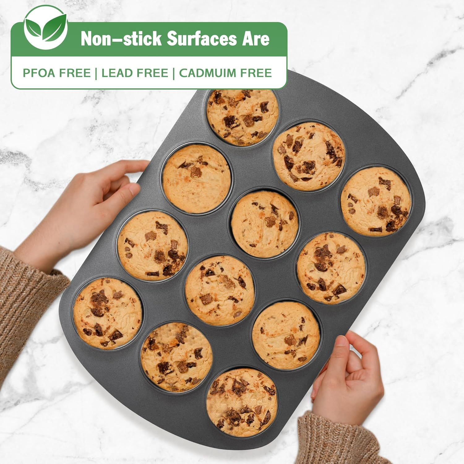 Tiawudi Muffin Top Pan, 12 Cavity Cupcake Pan, 3 Inch Nonstick Bakeware for Eggs, Cornbread, Cookies, Whoopie Pies and Yorkshire Pudding, Set of 2 image number 3