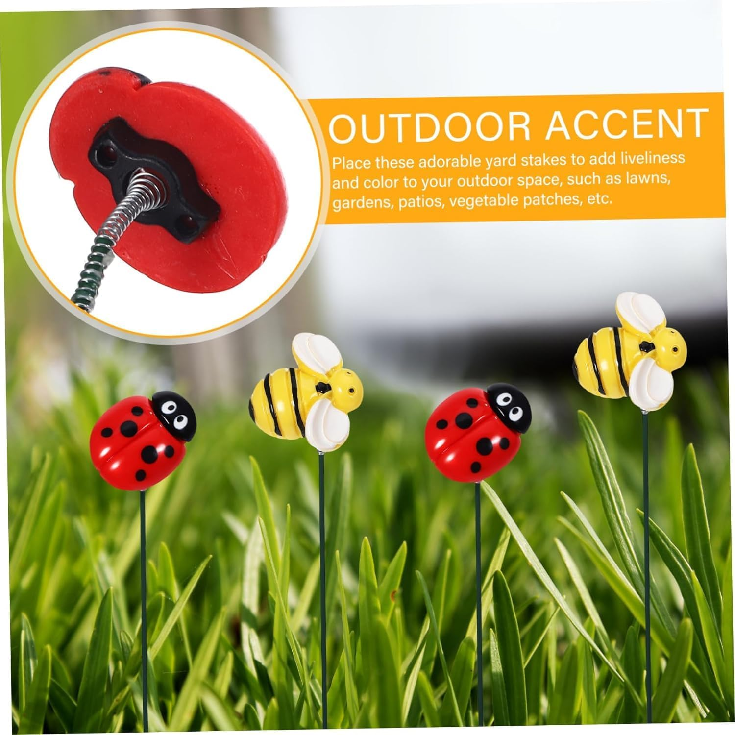 Bee and Ladybug Garden Stakes Outdoor Flower Bed Accessories Insect Art for Plants Honeybee and Bee Decor for Spring Lawn and Patio (10Pcs Bee +10Pcs Ladybug) image number 5