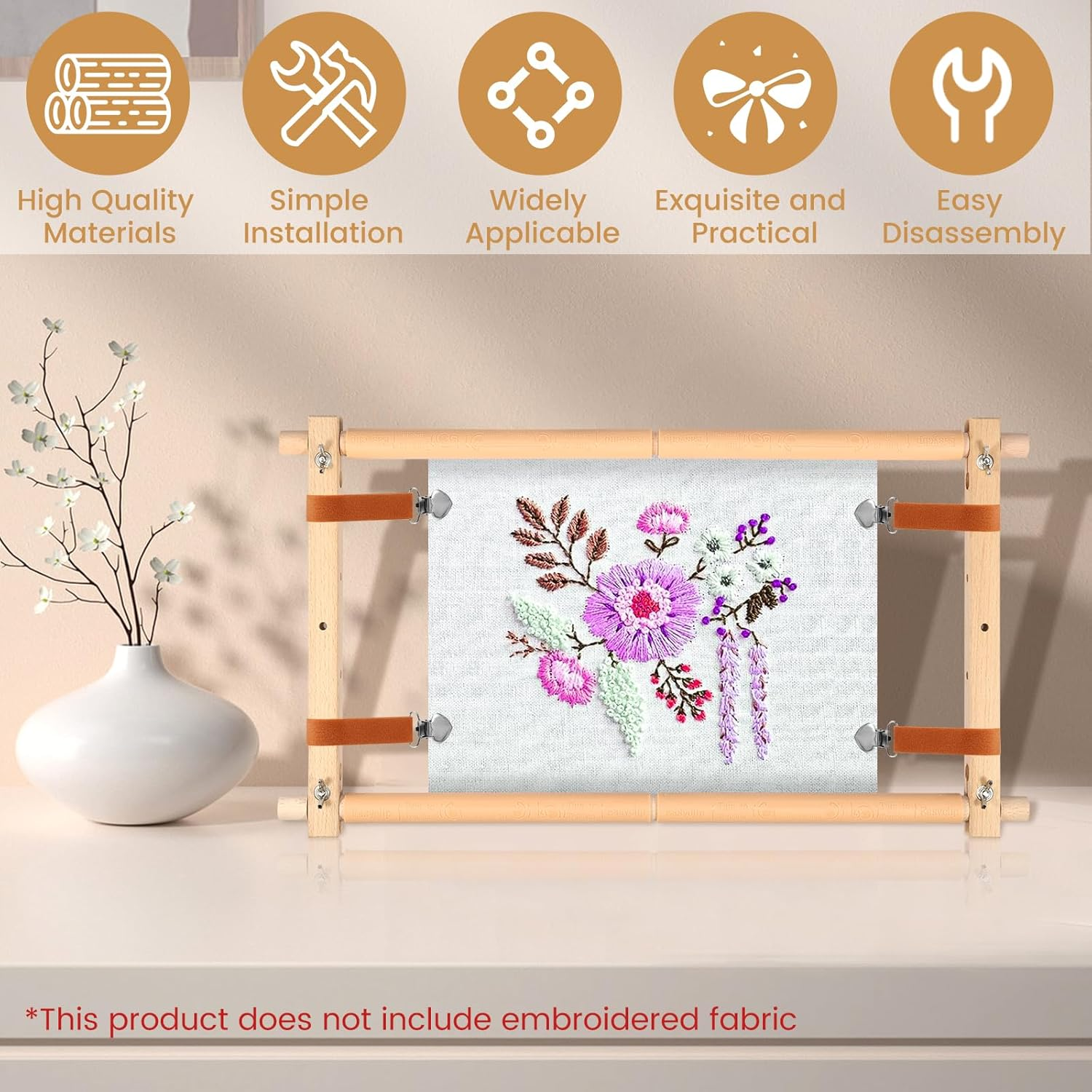 Embroidery Scroll Frame Cross Stitch Tapestry Frame Wood Needlepoint Scroll Frame Embroidery Quilting Frame Stitching Holder Art Craft Tool for Handwork (54.5 X 30.5Cm) image number 3