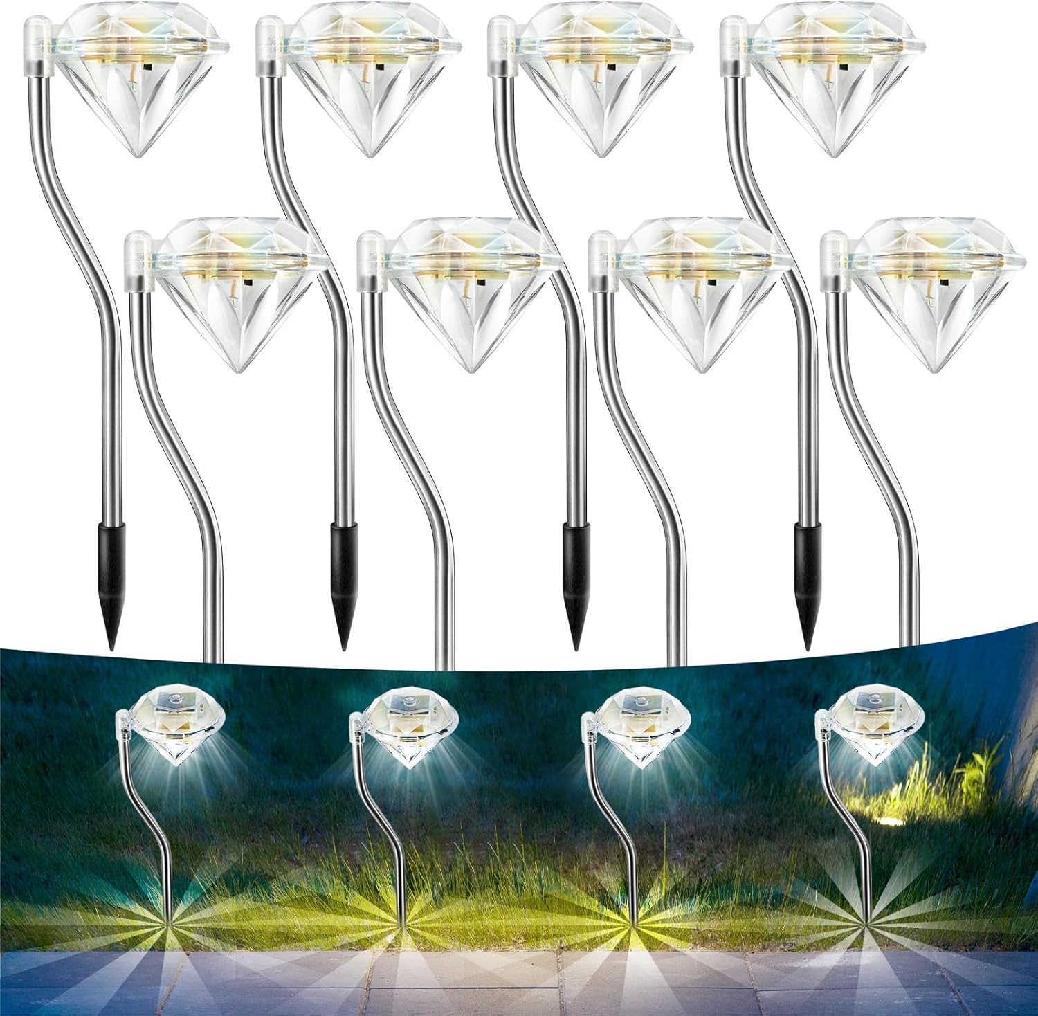 Anordsem Solar Lights for Outdoor Balcony Decoration: Garden Decoration for Outdoor Weatherproof LED Diamond Solar Lights - White Light Lighting Solar Lights Outdoor Garden Decoration Gift for Women