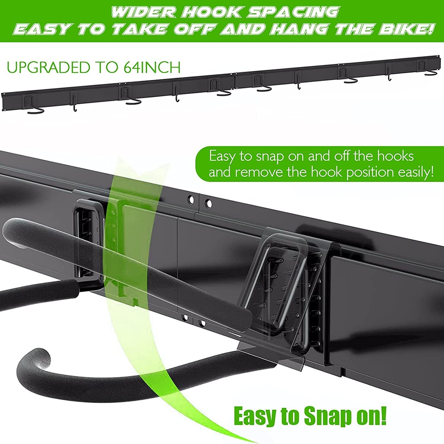 Bike Storage Rack Wall Mount Garage Bike Hanger for 4 Bicycles Adjustable Bike Hooks Fits All Mountain and Road Bike Indoor Outdoor Garage Storage image number 6