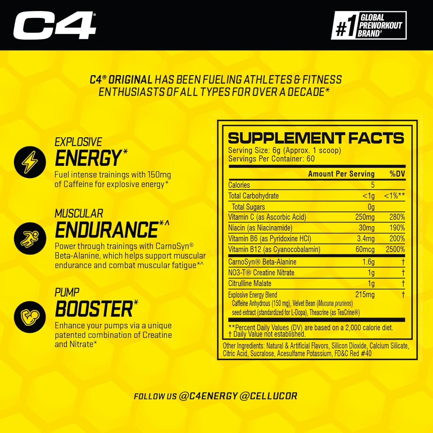 Cellucor, C4 Original Explosive Pre-Workout Supplement, Fruit Punch, 60 Servings image number 1