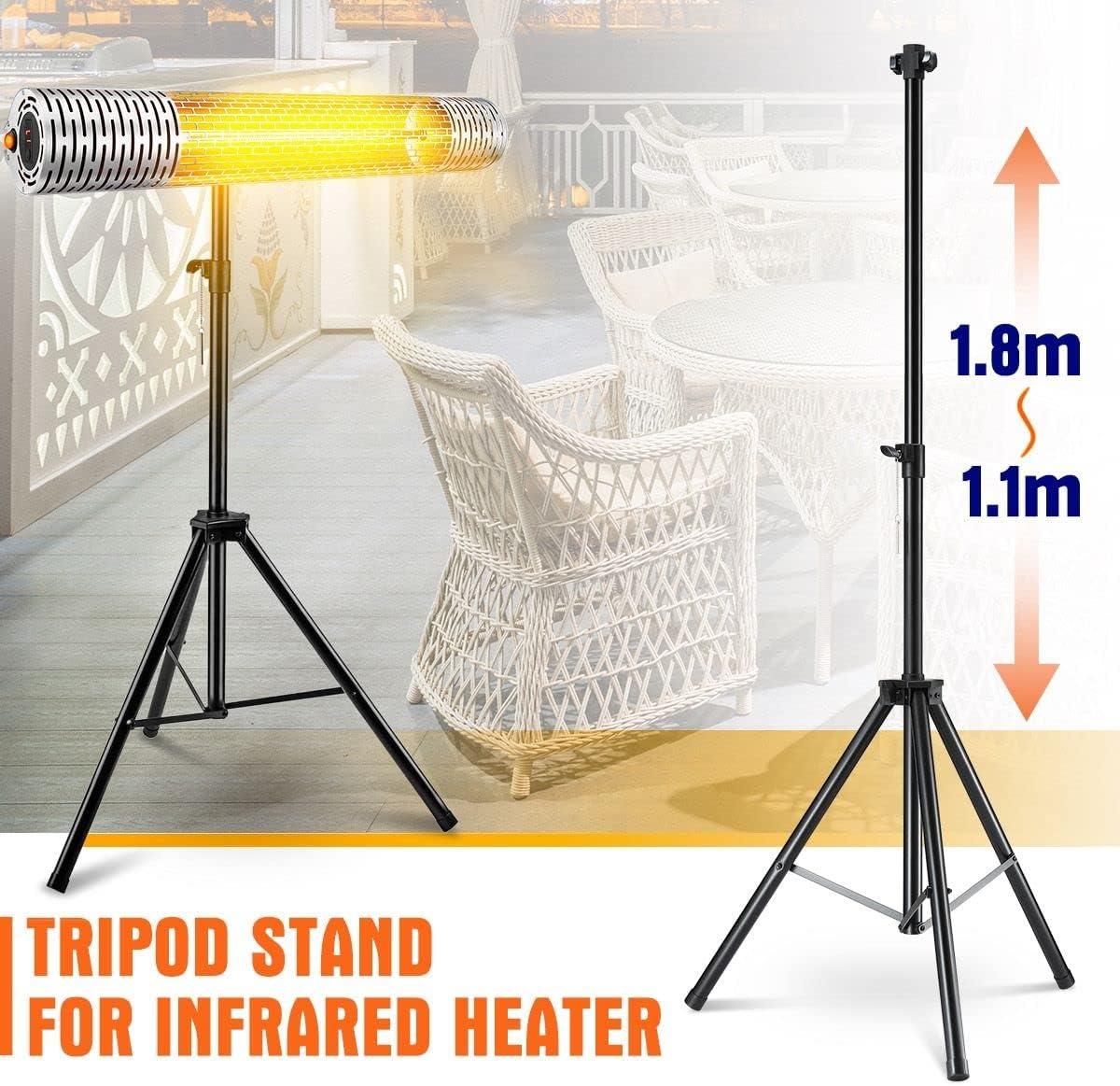 Maxkon Electric Infrared Heater Indoor Outdoor Patio Freestanding Wall Mount Ceiling Heater (Stand) image number 2