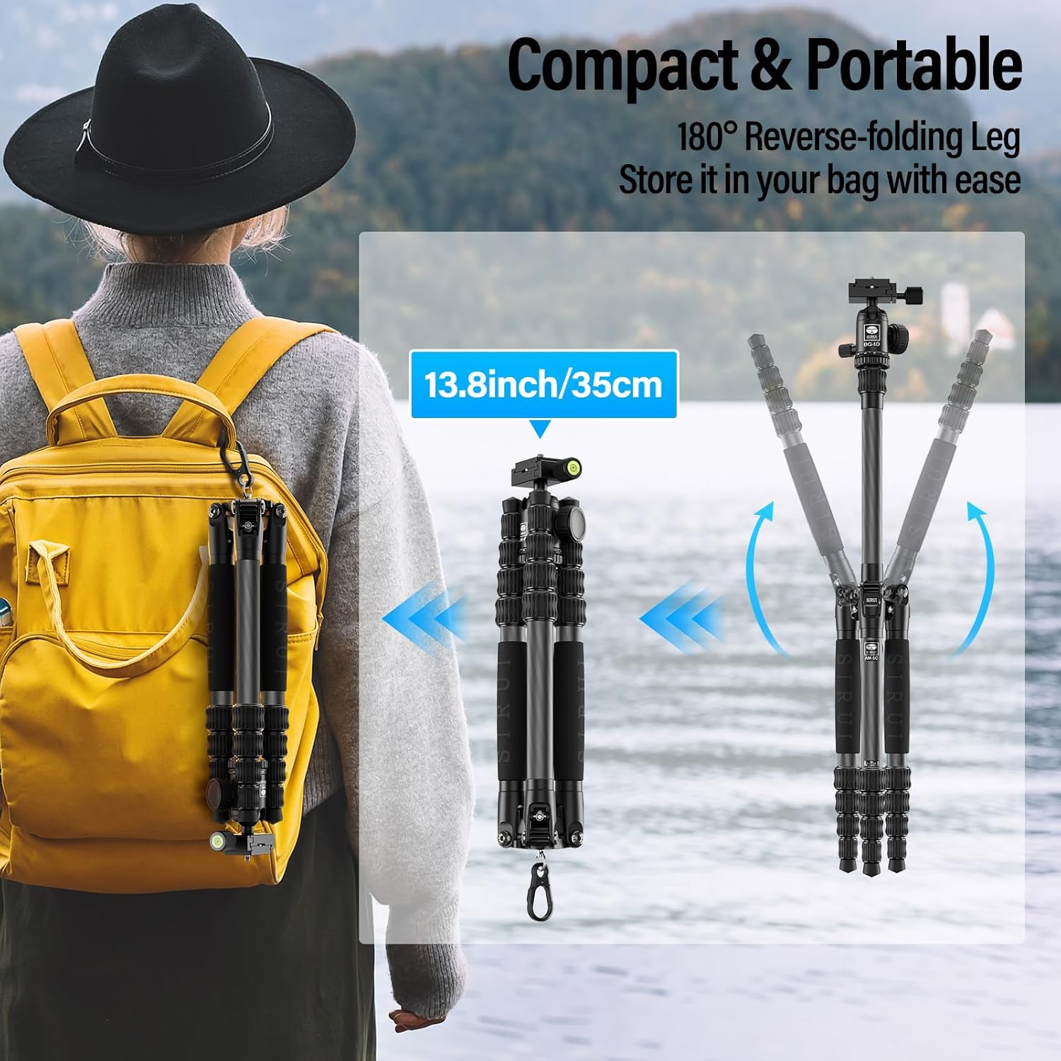 SIRUI Lightweight Carbon Fiber Travel Tripod, 6Kg Load Capacity Compact Camera Support with Carry Bag, Portable for DSLR Mirrorless Cameras, Max Height 54" for Hiking Vacation Vlogging image number 6