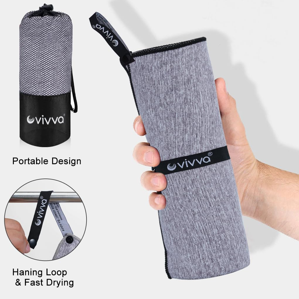 Vivva Microfibre Towel Travel，Camping Towels Set of 3, Quick Drying Bath Towels, Sports Fitness Reversible Fleece Quick Drying Towels for Gym, Pool, Yoga, Beach, Outdoor Travel (Grey) - Hot Pink image number 4