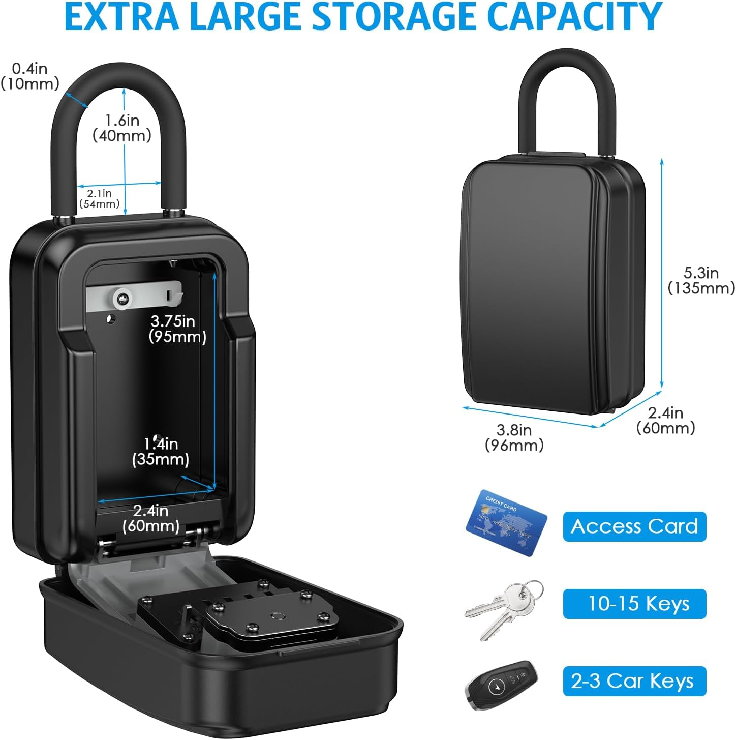 New AMIR Key Safe Box with 4 Digit Combination and Emergency Key,Portable Combination Lockbox Wall-Mounted Key Storage Box with Removable Shackle,Resettable Code,Waterproof,For Home,Office,Outdoor