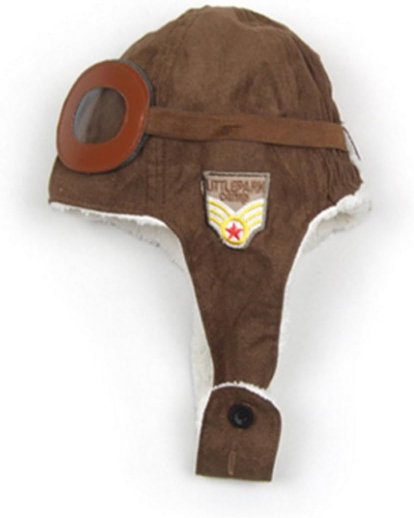 Adorable Pilot Aviator Warm Hat Brown Beanie Plush Cap Fleece Warm Hat Cap with Earmuffs Baby Toddler Protect, Brown, Medium