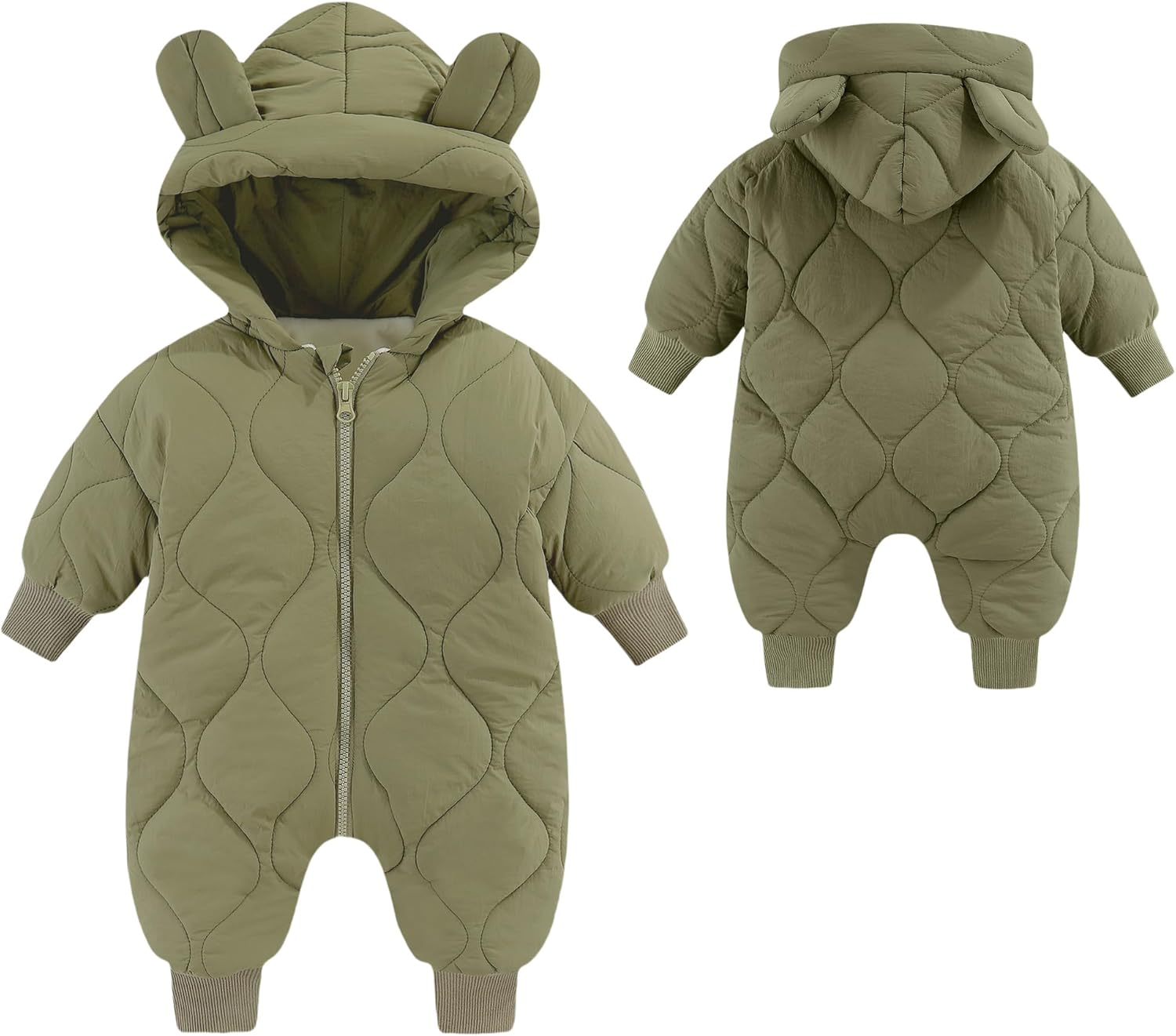 KEOYA Baby Girls Boys Winter Snowsuit Warm Fleece Lined Romper Zipper Padded Thick Puffer Jumpsuit