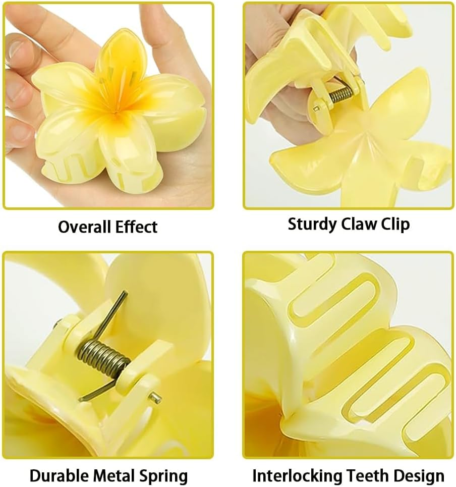 HSAJS Pack of 6 Flower Hair Clips Hawaii Non-Slip Hair Jaw Clips Cute Jelly Colour Hair Clips Strong Hold Styling Accessories Flower Clip for Women Girls Gifts image number 3