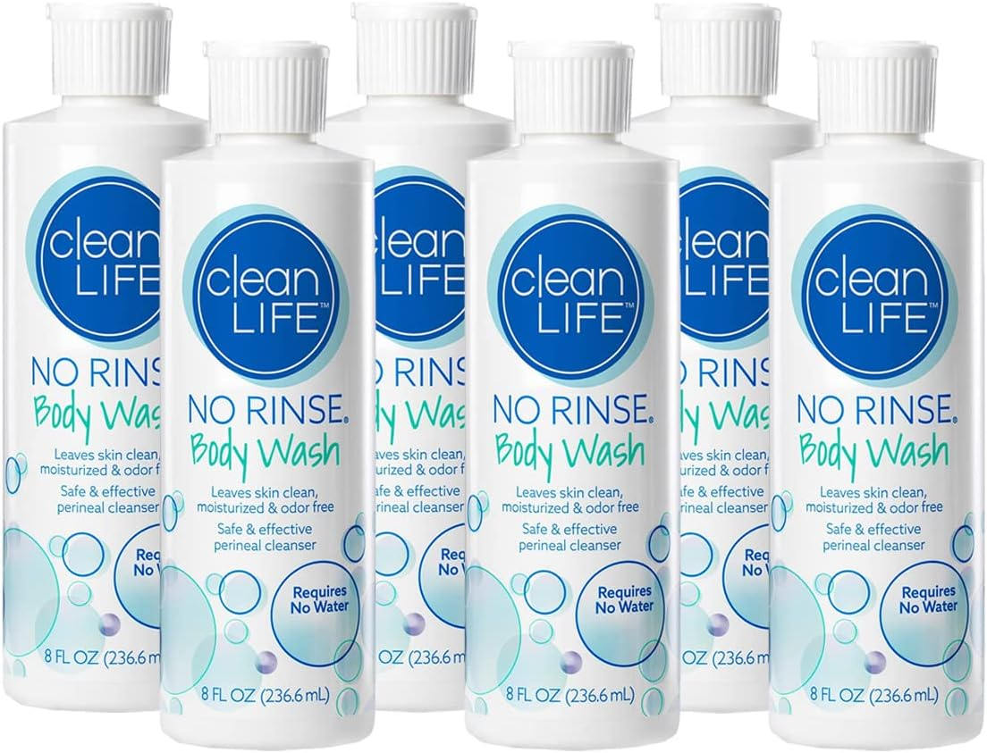 No-Rinse Body Wash, 8 Fl Oz - Leaves Skin Clean, Moisturized and Odor-Free (Pack of 6)