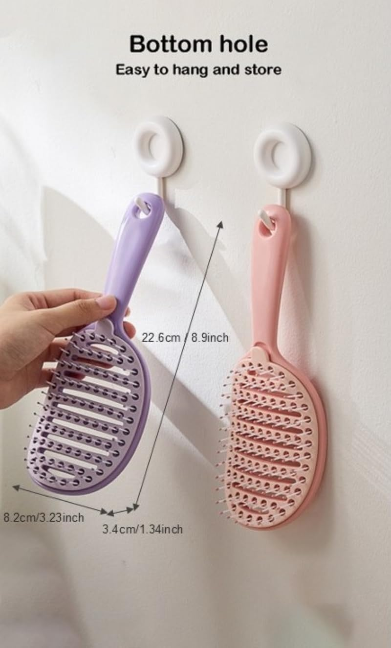 Self Cleaning Hair Brush, Easy to Clean, Curved Vented Detangler Brush for Faster Blow Drying for Women Men Kids, Wet & Dry Hair (Pink) image number 2