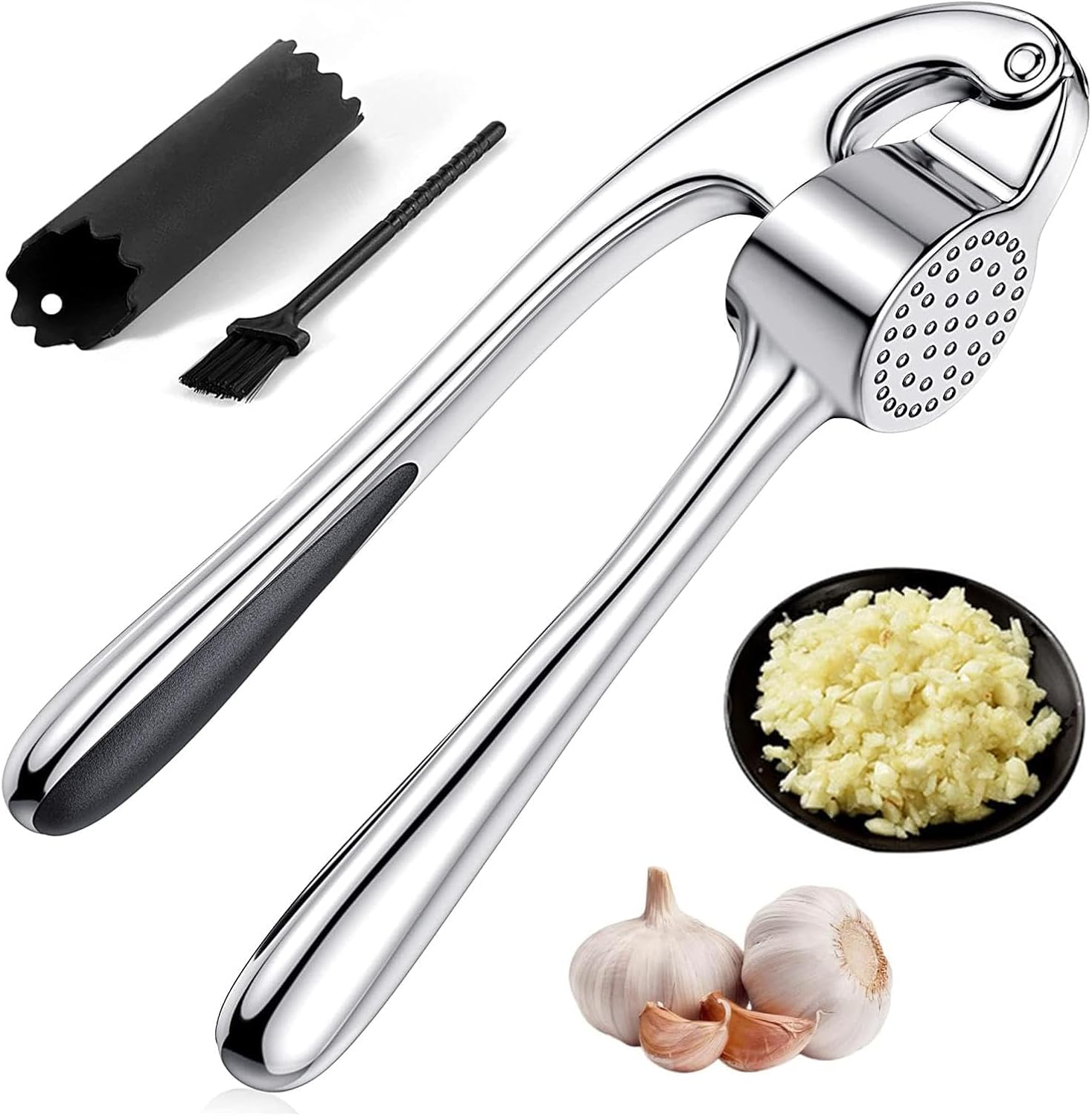 Garlic Press Stainless Steel Dishwasher Safe Garlic Press Garlic Press Crusher Test Winner - Easy to Clean Garlic Presses, Kitchen Aid with Garlic Peeler and Brush image number 3