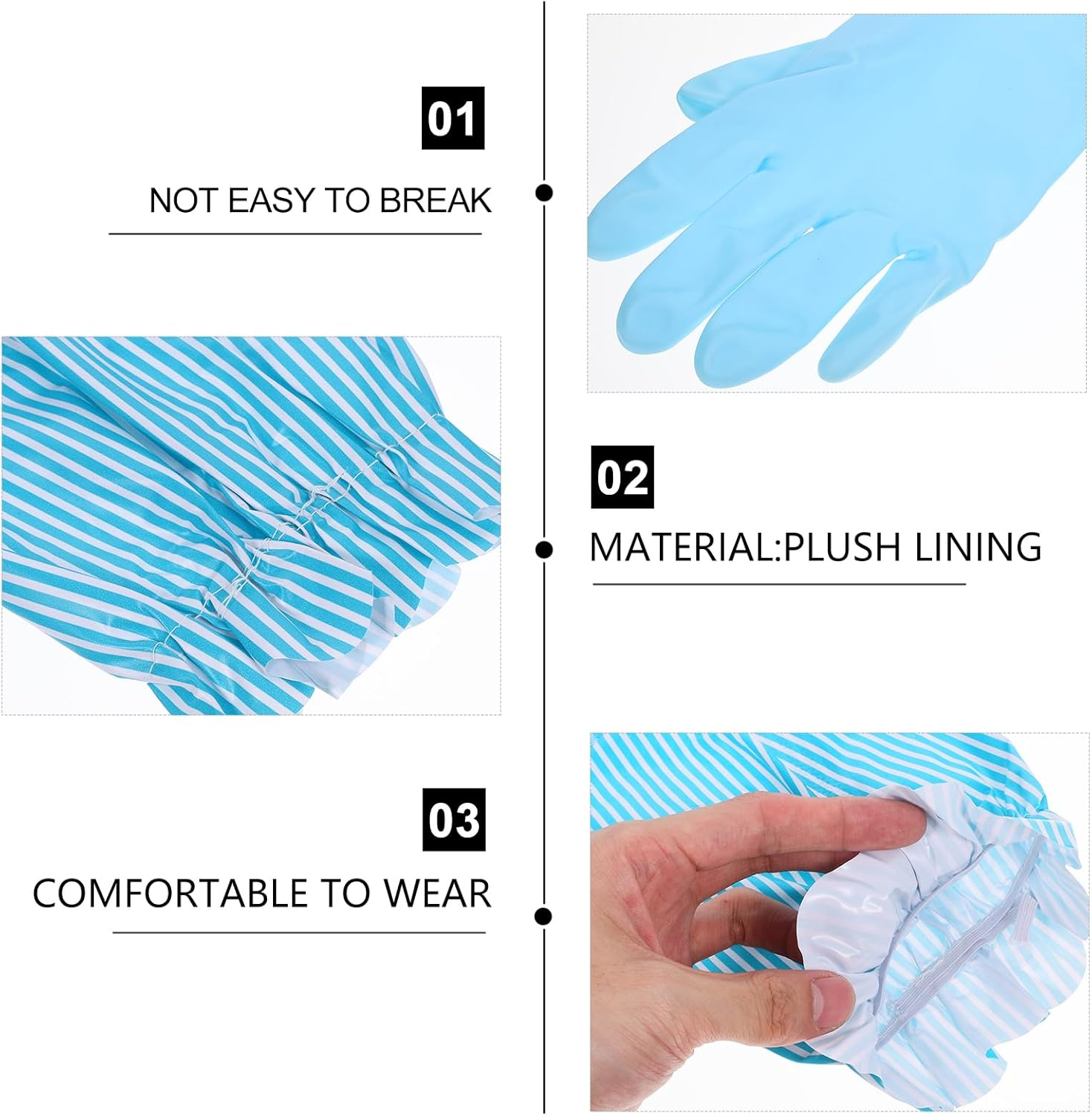 Dish Washing Gloves, Fleece-Lined Long Cuff Reusable Waterproof Household Dishwashing Non-Slip Cleaning Rubber Gloves image number 3
