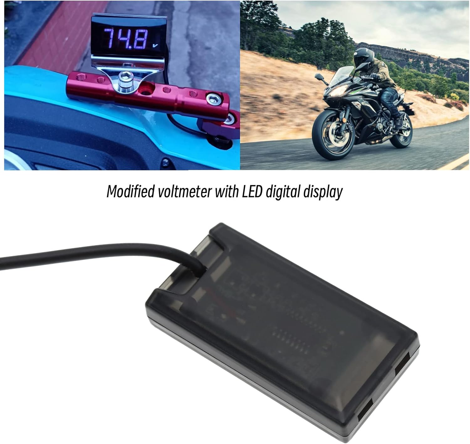 Emsea DC 12V LED Digital Display Modified Voltmeter - Mini Waterproof Accessory for Automobile, Motorcycle, Bicycle - Blue image number 1