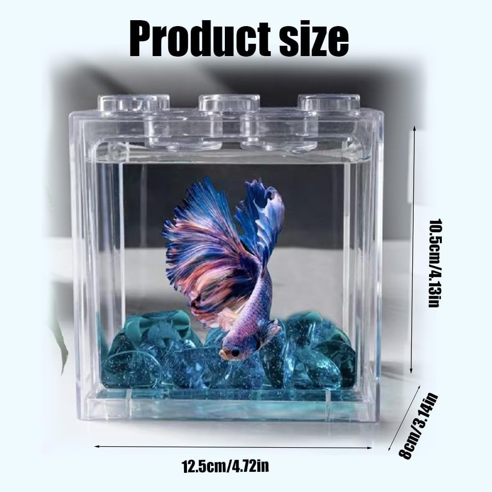 Small Fish Tank, Mini Fish Bowl, 0.3 Gallon Stackable Betta Fish Tank, Desktop Aquarium Tank, Perfect for Small Aquatic Animals, Seaweed Balls, Home Office Decoration(Unfiltered)