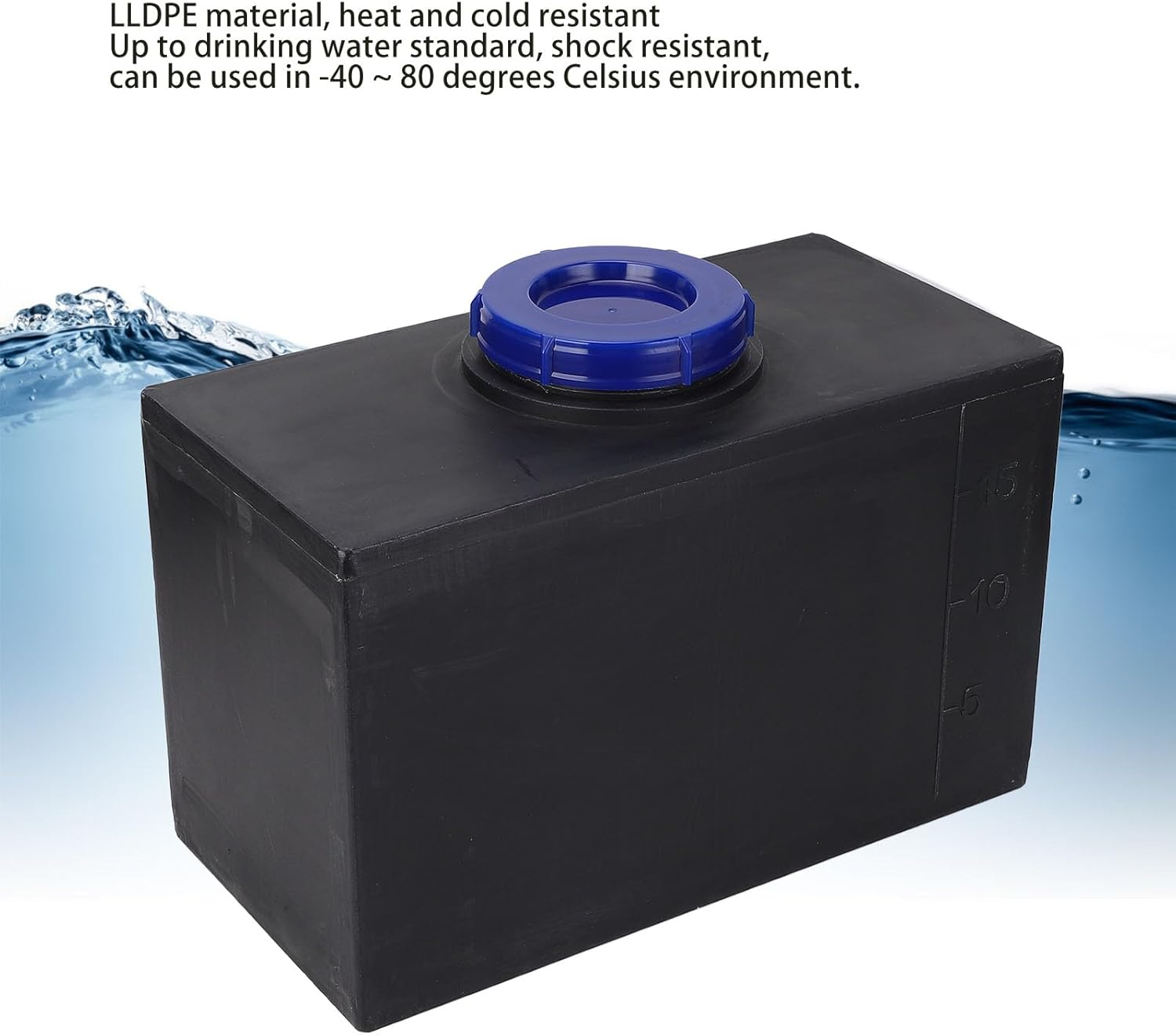 RV and Gray Water 5 Gallon Tank, 15.7 X 9.8 X 7.9In 20L RV Water Tank Heat and Cold, Customizable Design Square Water Storage Tank for Trailers Boats Yachts Black image number 3