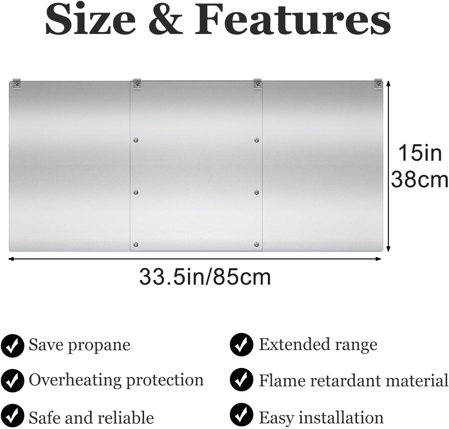 Upgraded Patio Heater Reflector Shield (3 Panels), 15" Height Heat Focusing Reflector for round Natural Gas Propane Heaters for Extra Heat Reflecting Power Heating Reflector for Directional Heating image number 3