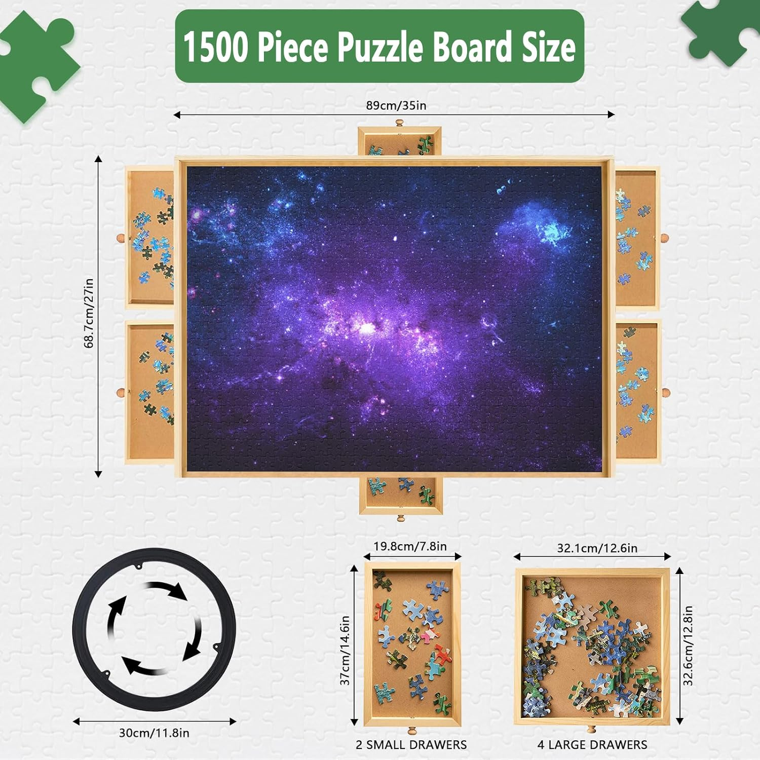 1500 Piece Puzzle Board Game Table Rotating Puzzle Board with Drawers Jigsaw Puzzle Tables for Adults and Kids with Puzzles Cover Bits and Pieces Jigsaw Board Wooden Jigsaw Puzzle Trays for Sorting