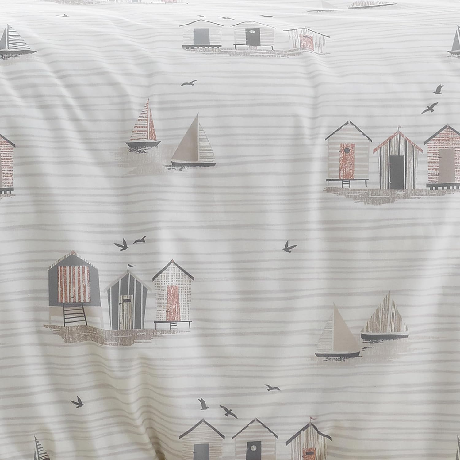 Fusion - Nautical Natural Duvet Cover - King Bedding Size (230 X 220Cm) - Reversible (2 Designs) - Seaside/Sailing Boats Duvet Cover - Natural & White Bedding with Coastal Theme - Beach Huts Bed Set image number 1