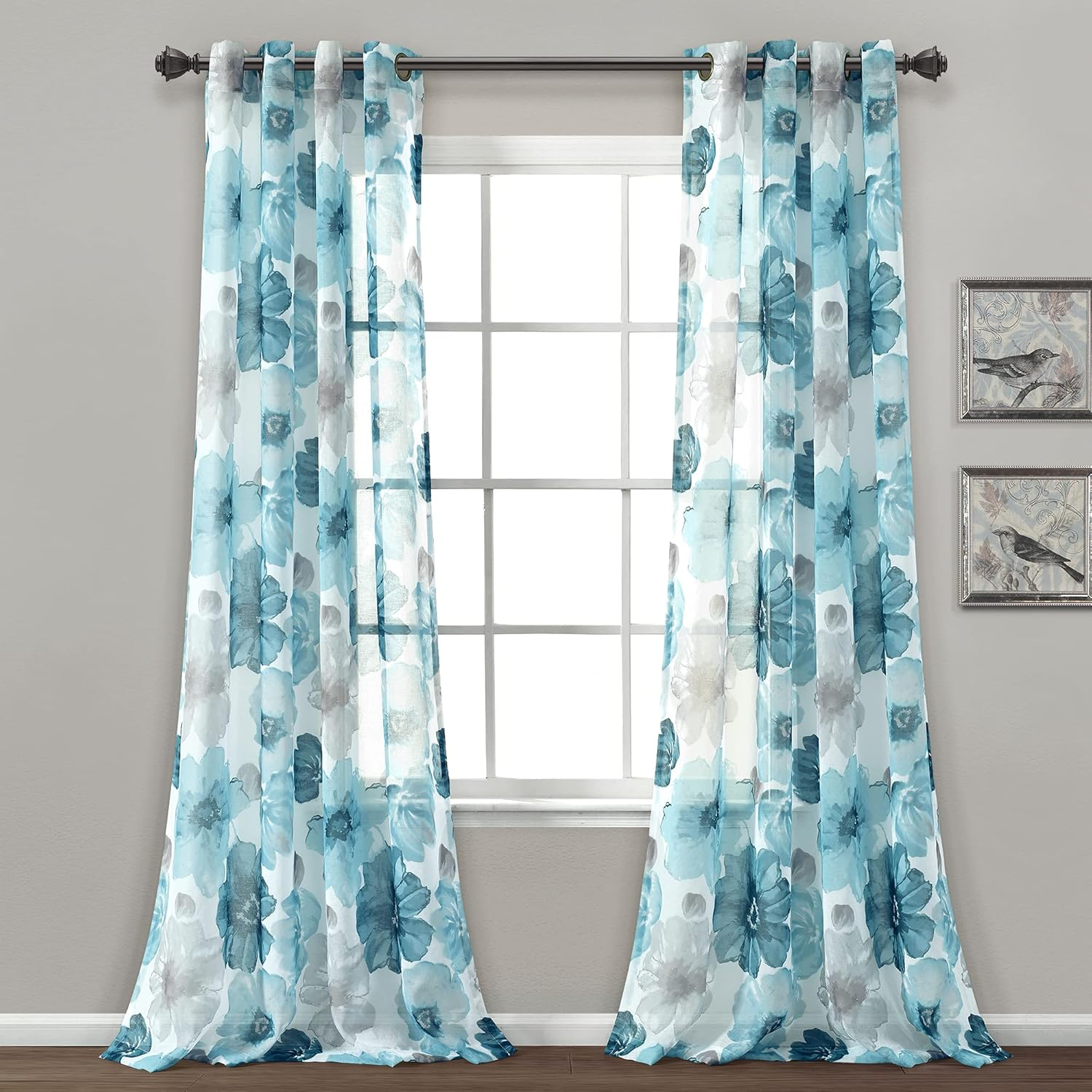 Lush Decor Leah Room Darkening Window Curtain Panel Pair Floral Insulated Grommet, 52" W X 84" L, Blue