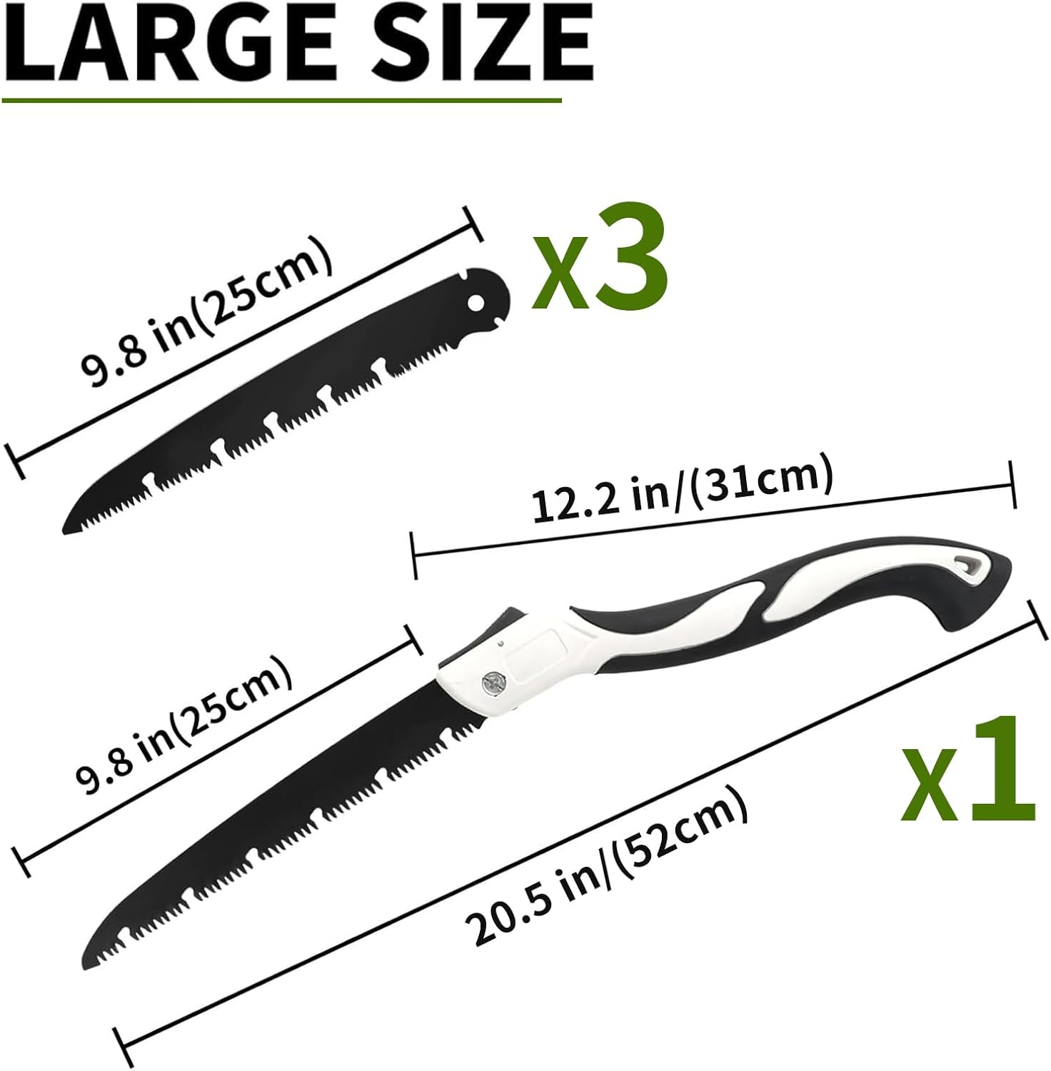 Folding Pruning Saw, 12.2 IN/31 CM Hand Folding Saw with 3 Replaceable Steel Blades for Tree Trimming, Wood Cutting, Camping, Gardening & Outdoor Activities