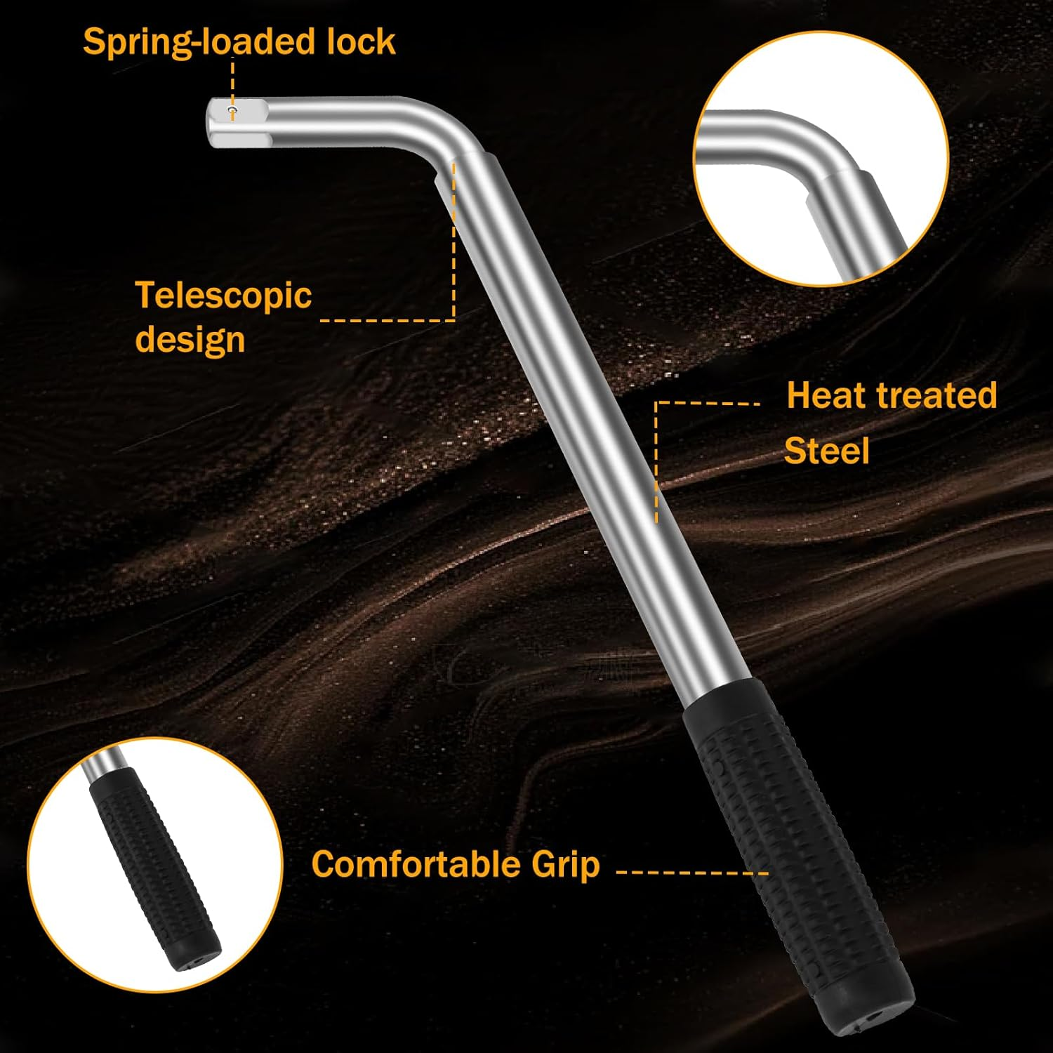 3Pcs Telescoping Lug Wrench Universal Extendable Lug Wrench with 17/19/21/23Mm Sockets L-Shaped Wheel Wrench Foldable Wheel Nut Remover for Car Tires Repair image number 6