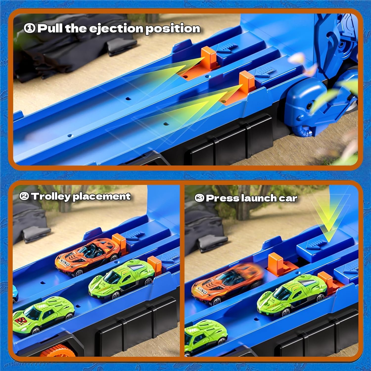 Toddler Car Truck Toys Gifts for 3 4 5 Years Old Boys, Toy Cars Track Set Dinosaur Transport Truck with 12 Pcs Die-Cast Cars Toys, Transforms into Dino, Toy Gifts for 3 4 5 6 Year Old Boys image number 1